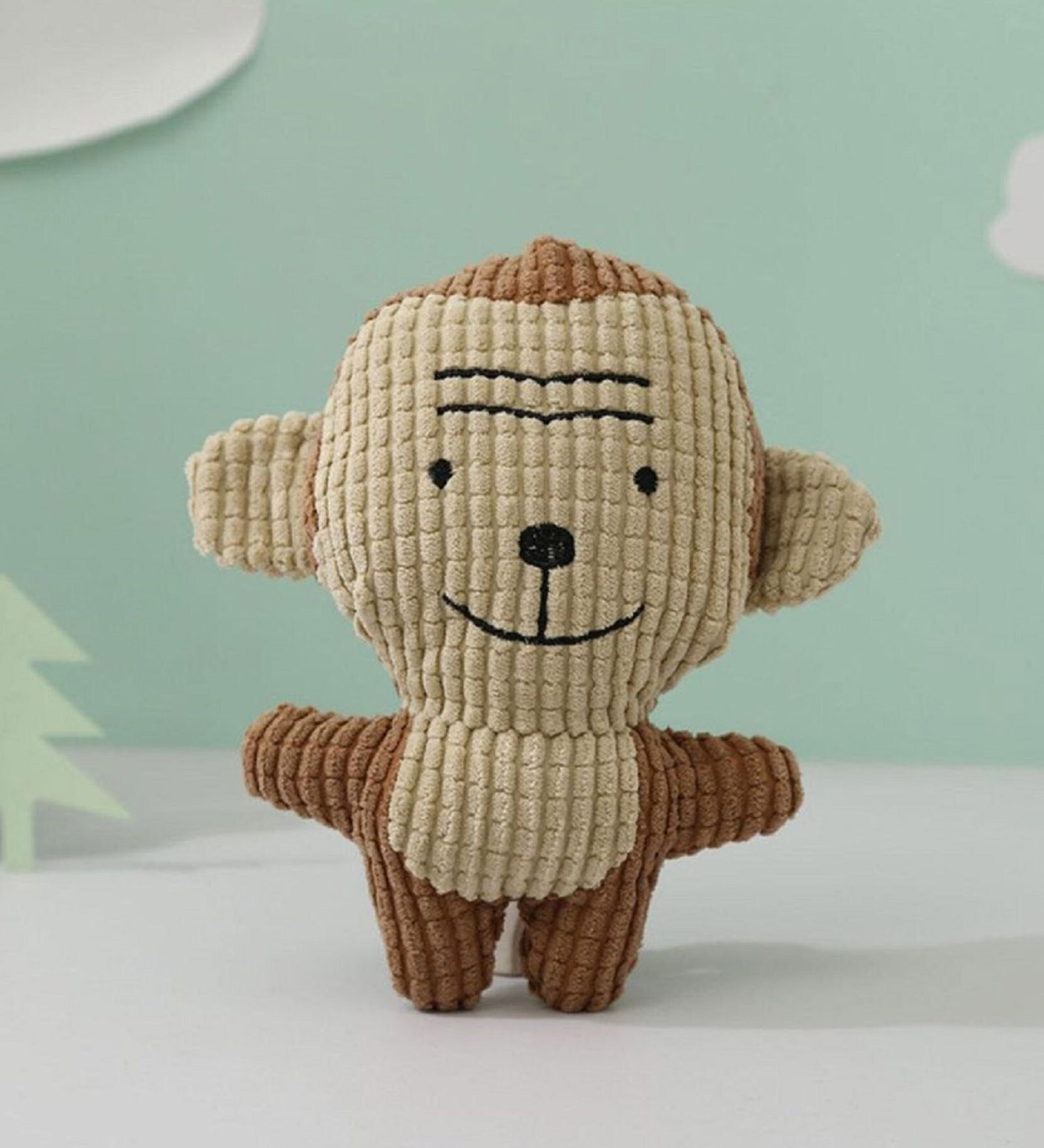 Cartoon Pundit Biege & Brown Fabric Squeaky Plush Dog Toy