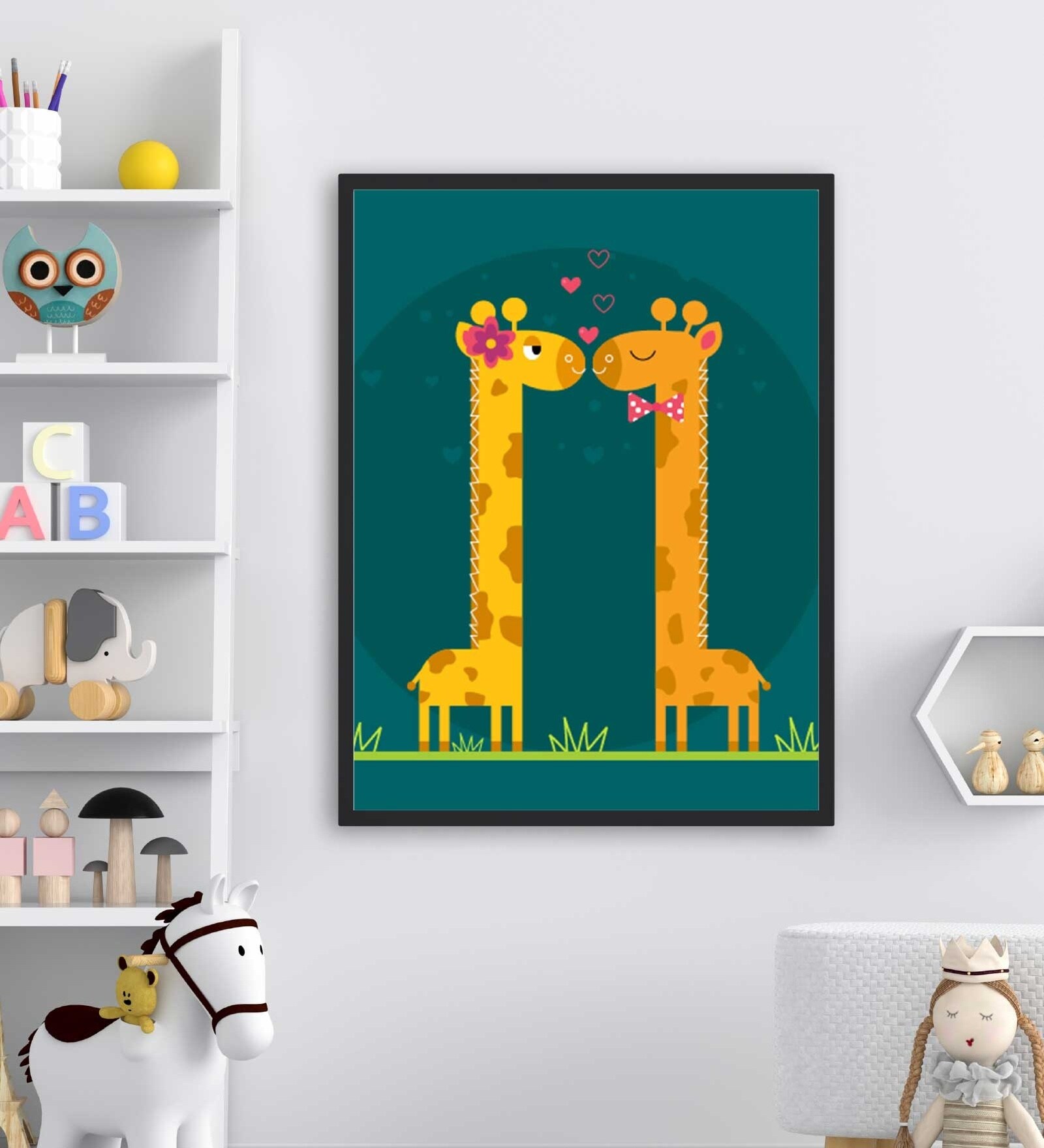 Cartoon giraffes Love Neck Printed Aclyric Wall Art