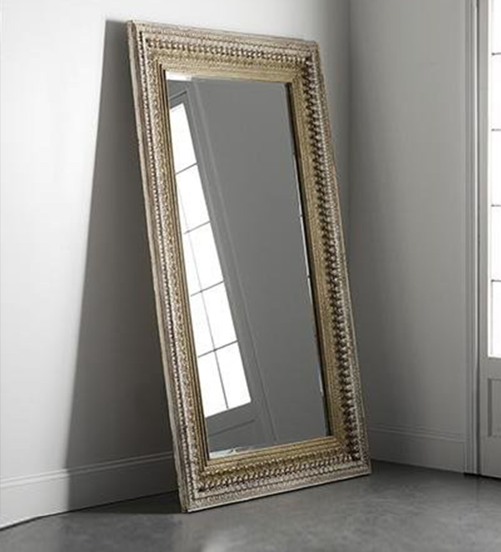 Buy Carved Teak Wood Frame Rectangular Full Length Mirror in Distressed