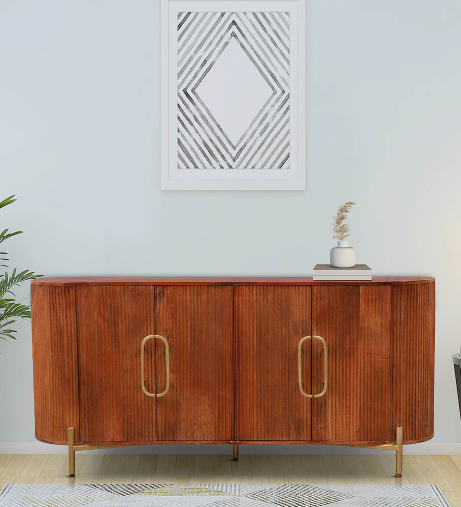 Carvelle Solid Wood Sideboard In Dark Brown Colour