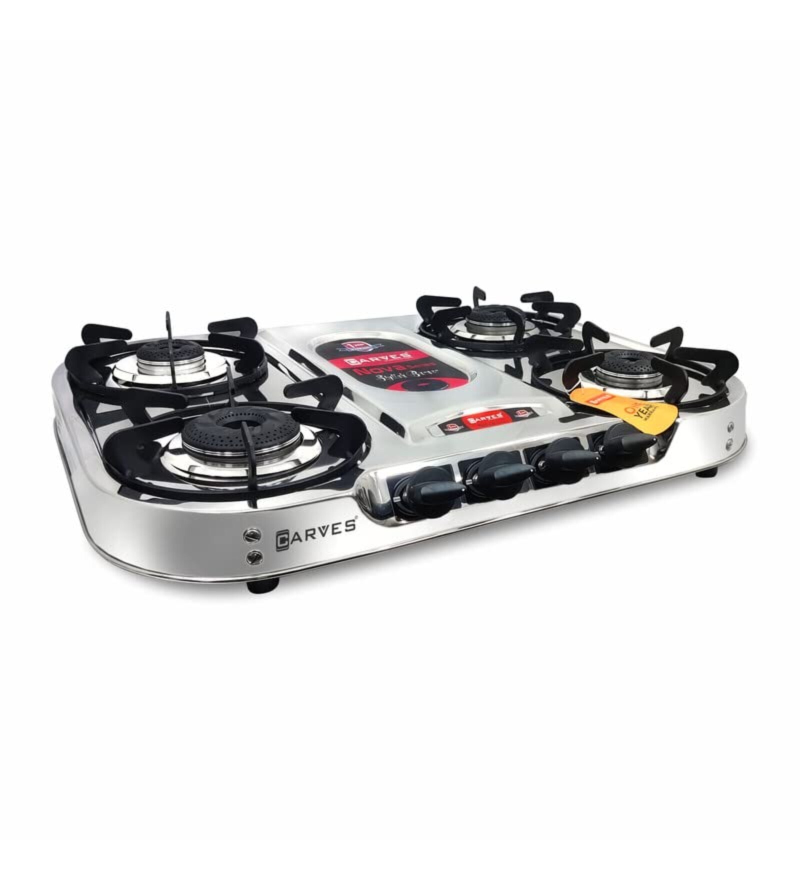 CARVES 4 Burner Qauttro Nova Series Stainless Steel LPG Gas Stove (Casting Heavy pan Supports, ISI Certified) CARVES 4 Burner Qauttro Nova Series Stainless Steel LPG Gas Stove (Casting Heavy pan Supports, ISI Certified)