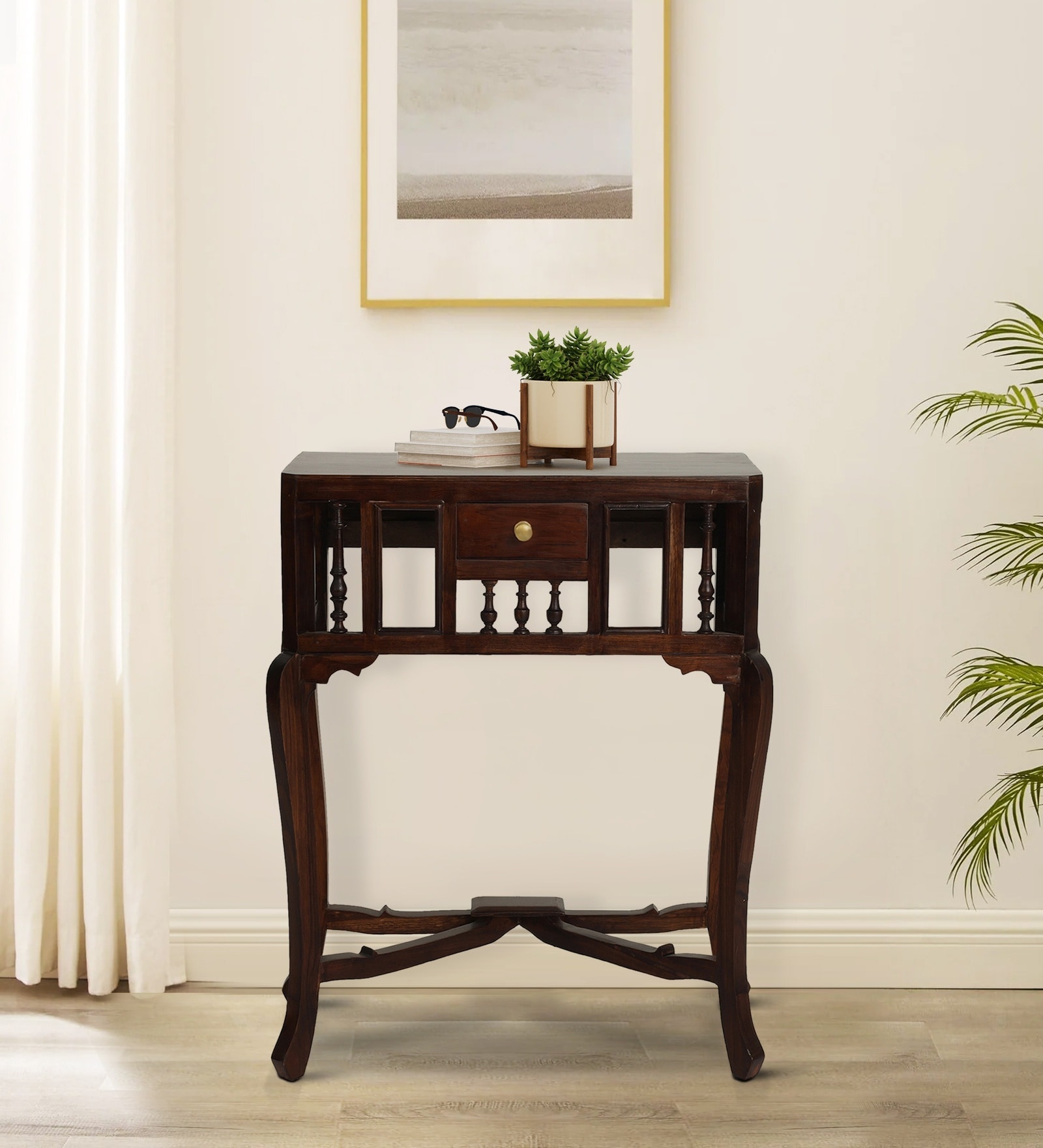 Carvo Teak Wood Console In Walnut Finish