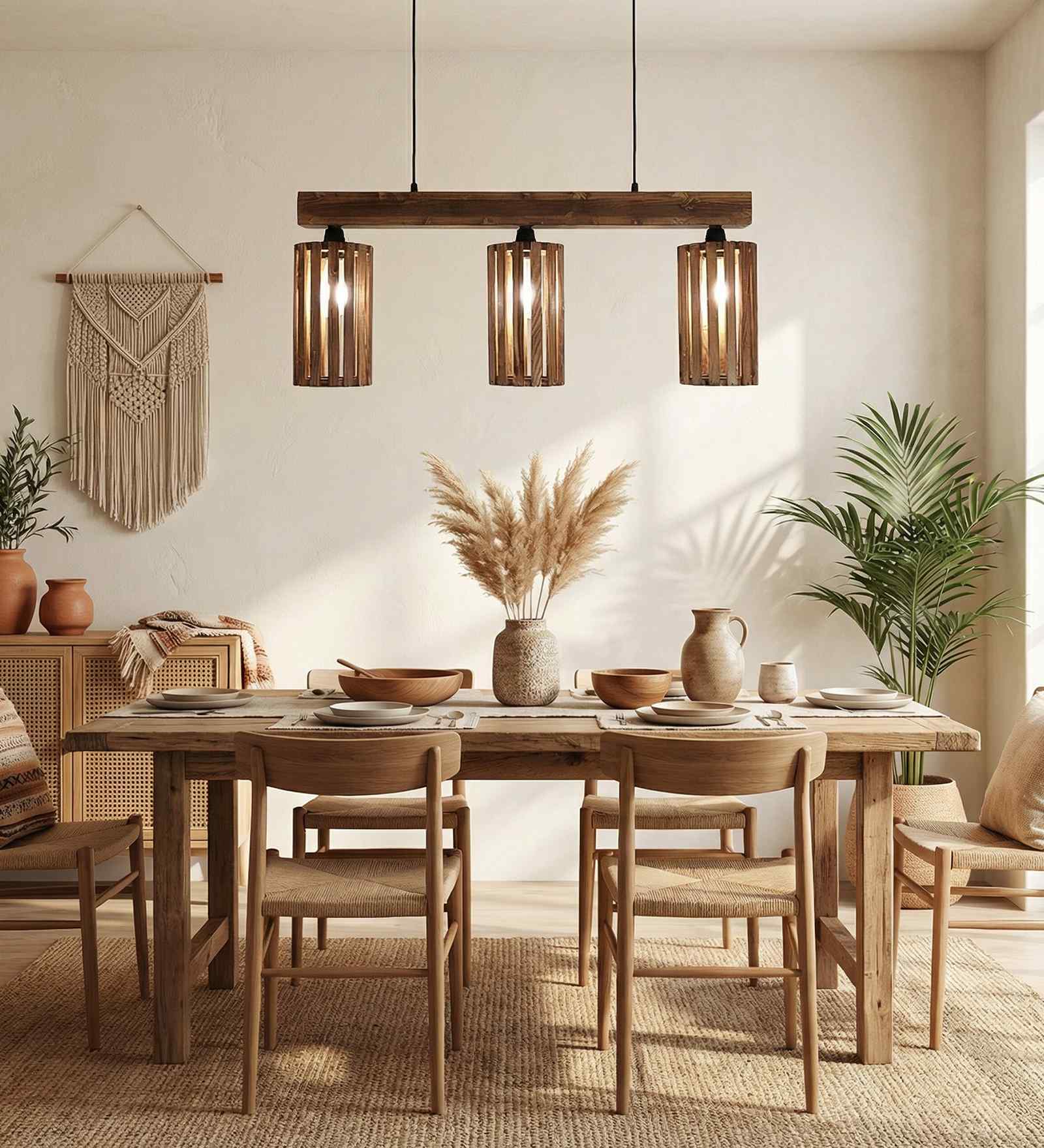 Casa 3 Lights Brown Solid Wood Linear Chandelier Cluster Hanging Light