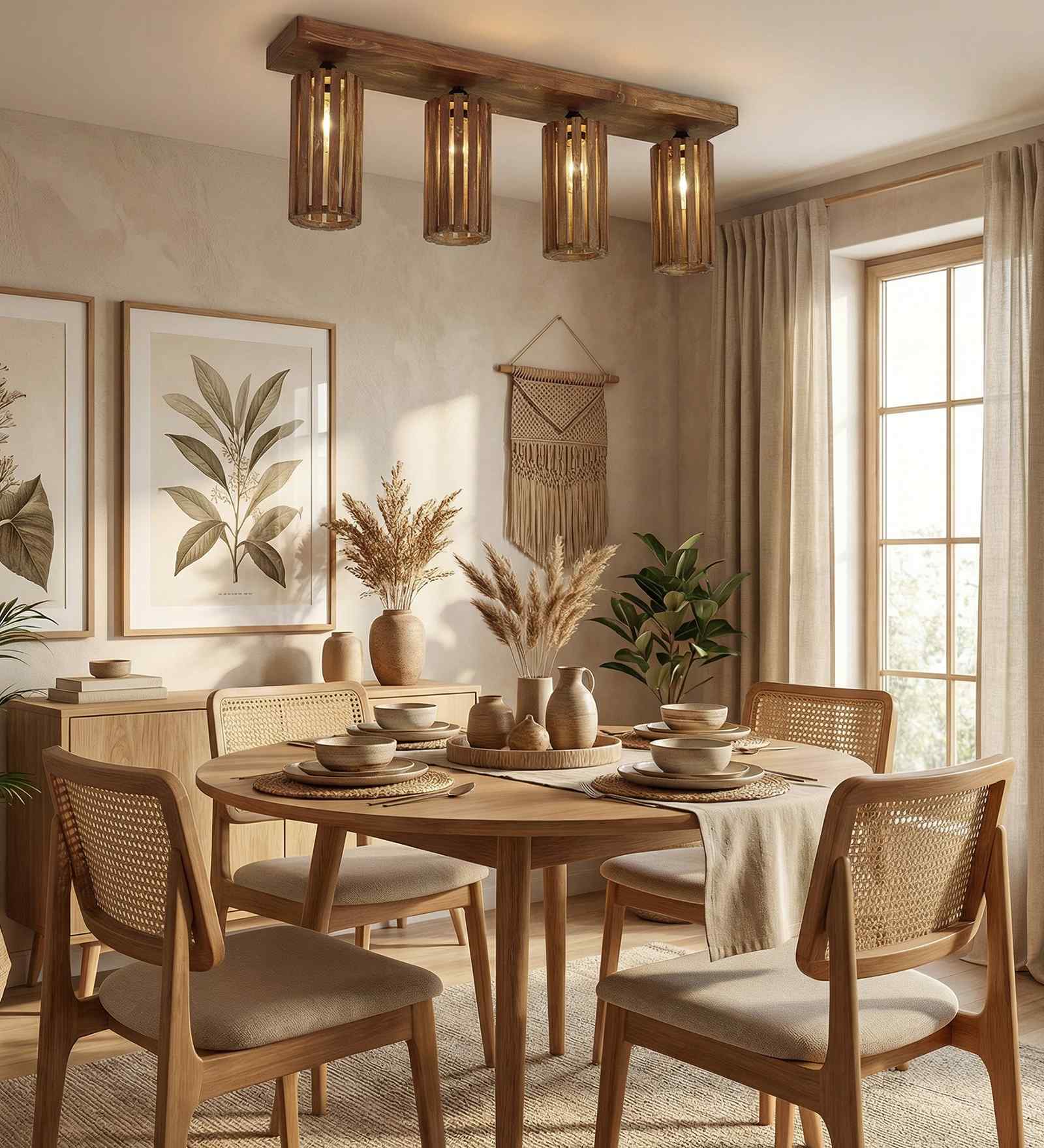 Casa 4 Lights Brown Solid Wood Flush Mounted Ceiling Light