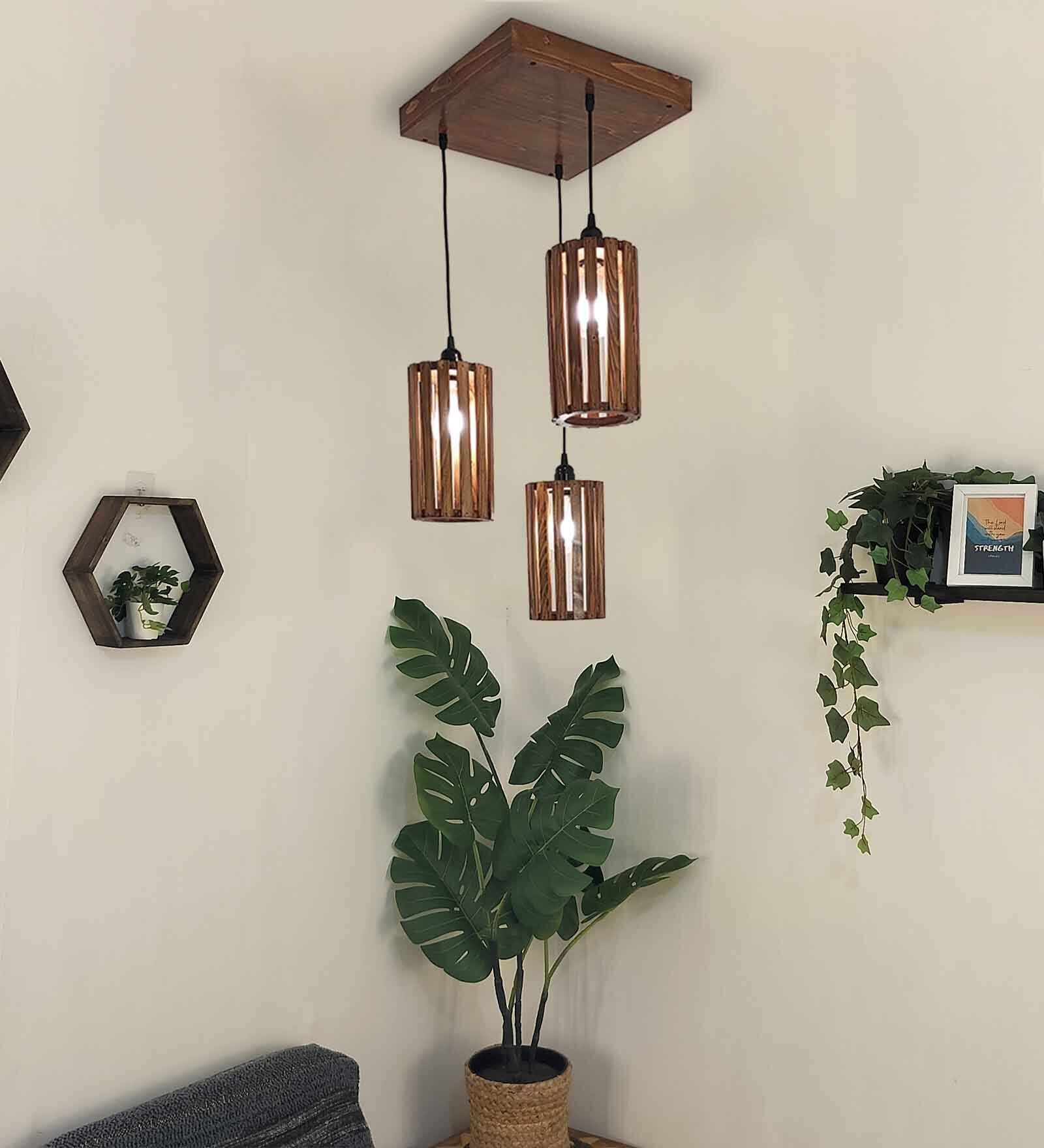 Casa Brown Solid Wood Cluster Hanging Light