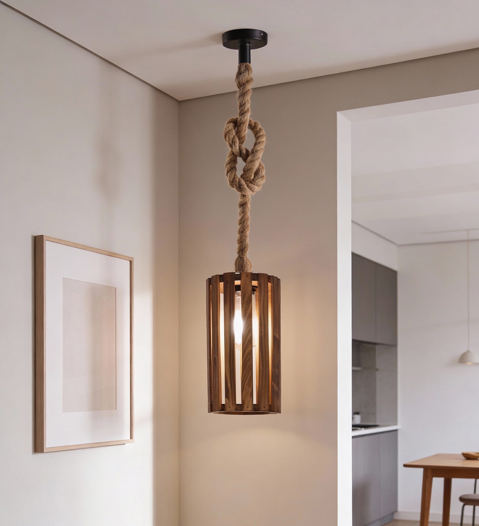 Casa Brown Solid Wood Single Hanging Light