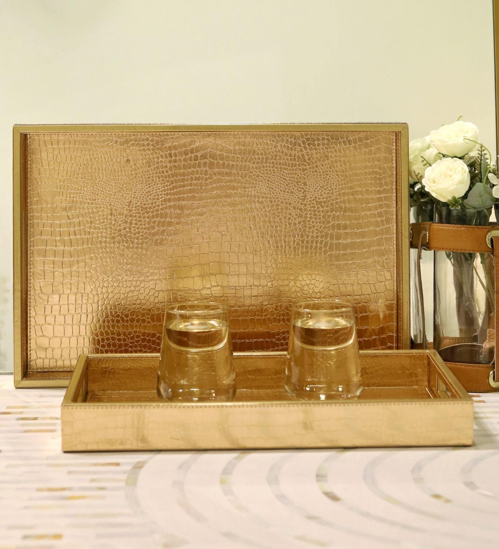 Casa Gold RoseGold Leather Tray