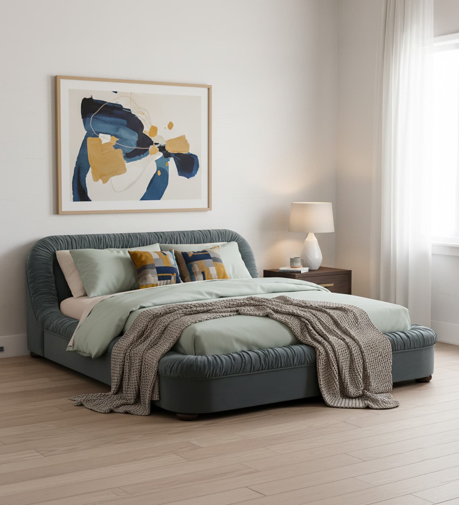 Casa Haven Relax Bed in velvet With Engineered Hardwood Frame & Hydraulic Storage