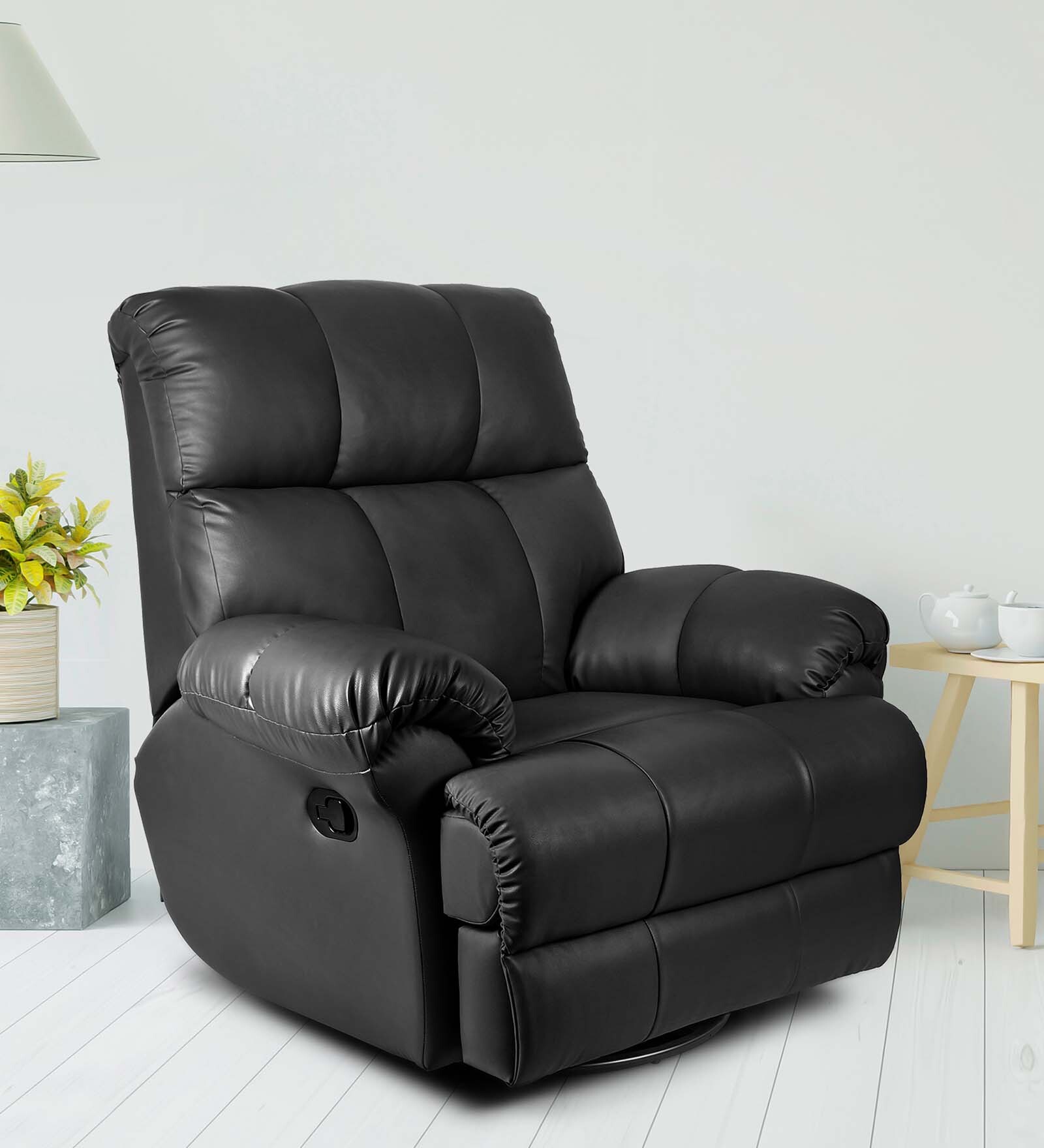 Casa Leatherette Manual 1 Seater Recliner In Black Colour Casa Leatherette Manual 1 Seater Recliner In Black Colour