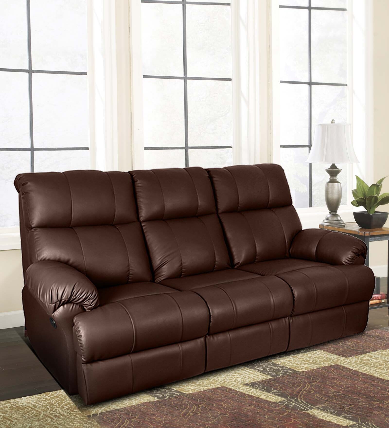 Casa Leatherette Motorized 3 Seater Recliner In Brown Colour