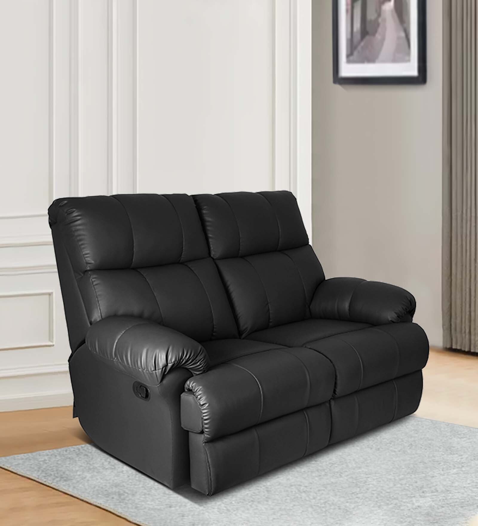 Casa Leatherette Manual 2 Seater Recliner In Black Colour Casa Leatherette Manual 2 Seater Recliner In Black Colour