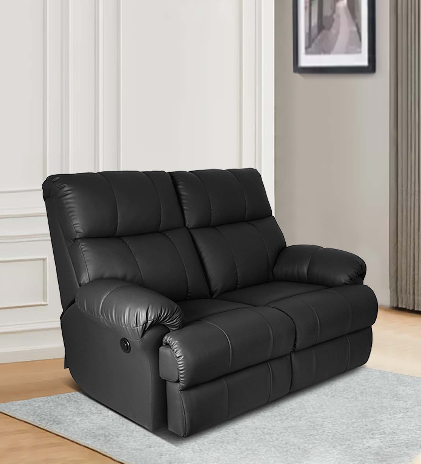 Casa Leatherette Motorized 2 Seater Recliner In Black Colour Casa Leatherette Motorized 2 Seater Recliner In Black Colour