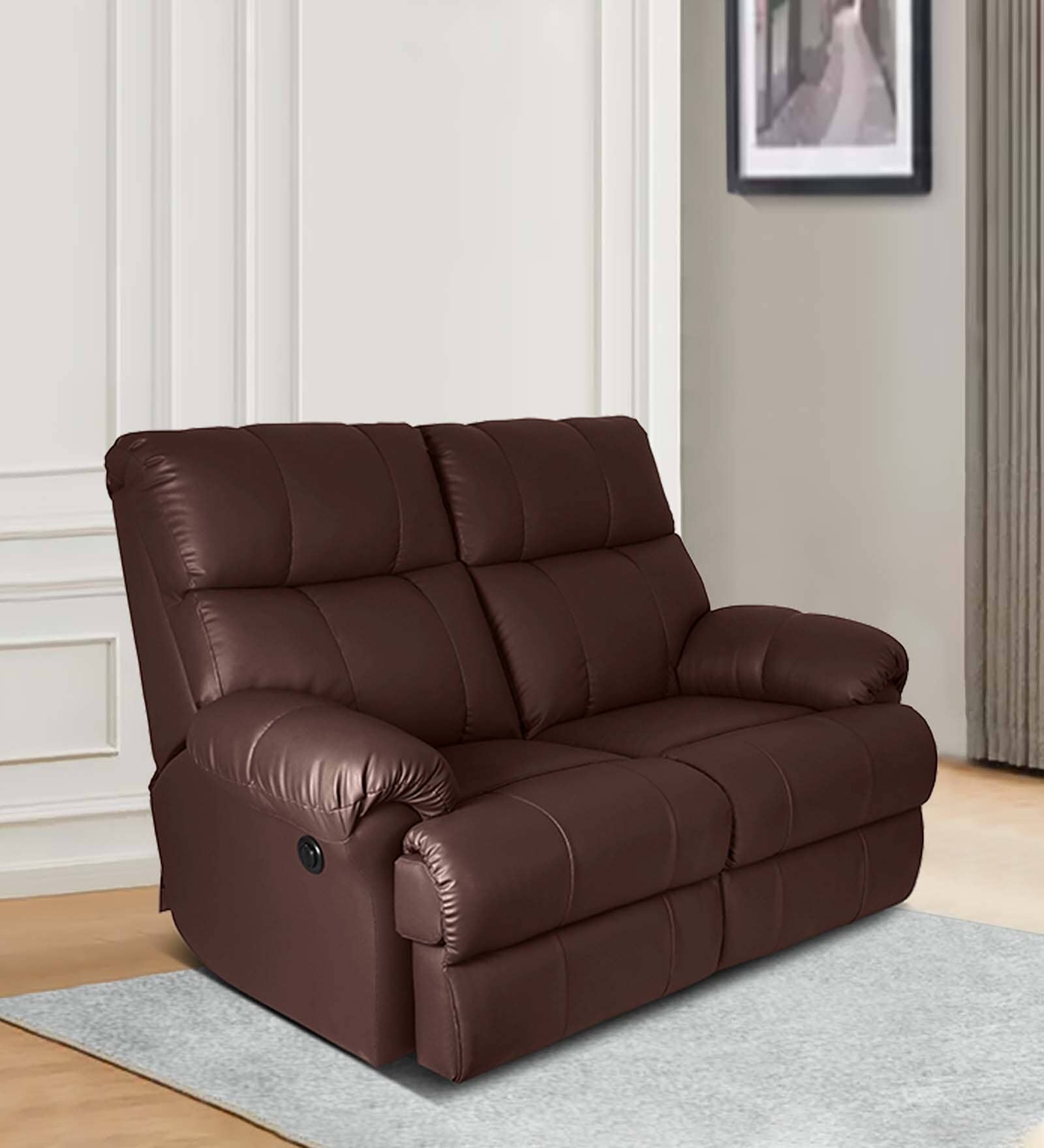 Casa Leatherette Motorized 2 Seater Recliner In Brown Colour