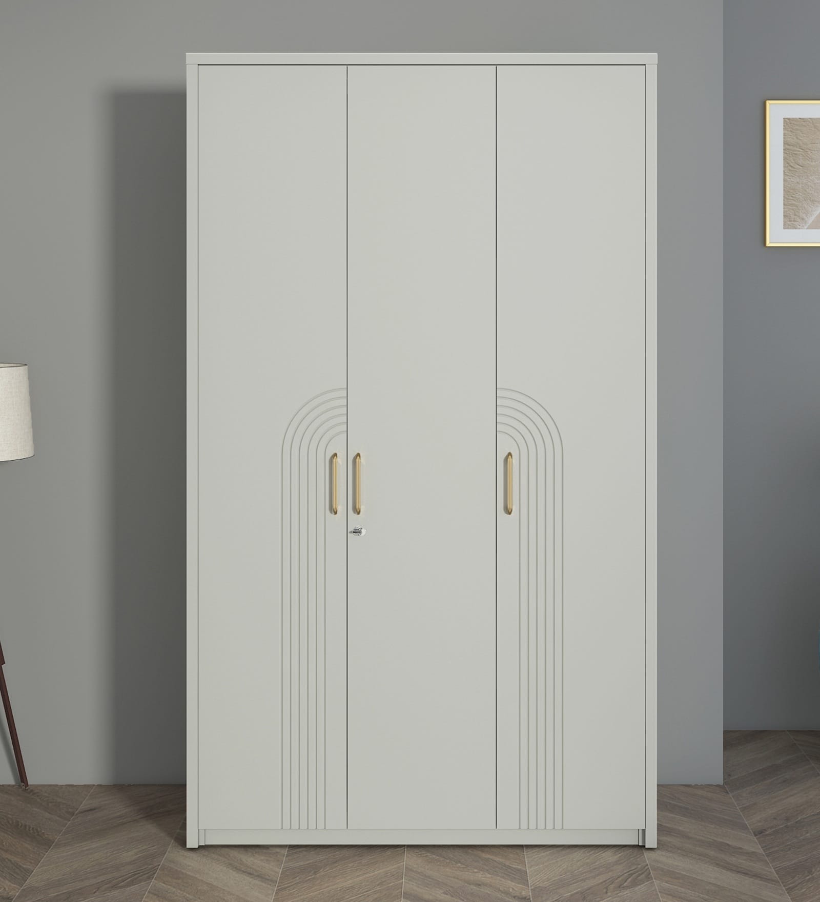 Casada 3 Door Wardrobe With Drawer & Locker In Pumic Grey Finish