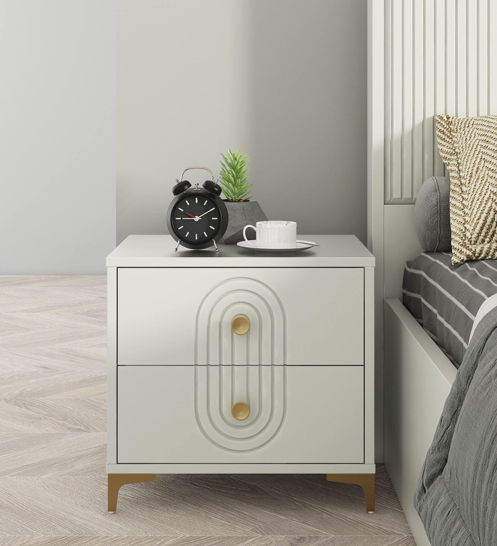 Casada Bed Side Table In Pumic Grey Finish