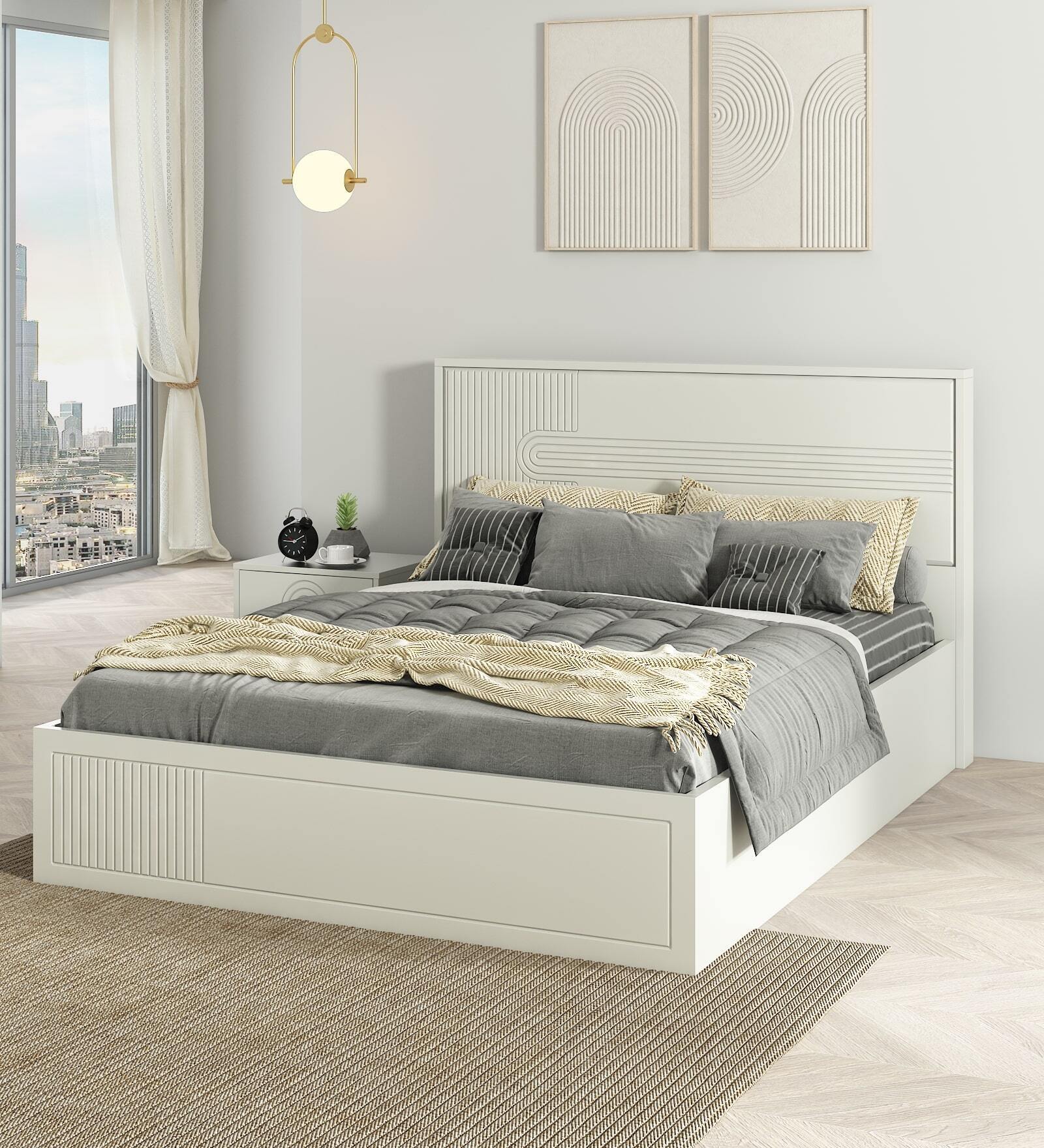 Casada King Size Bed With Full Hydraulic Storage In Pumic Grey Finish