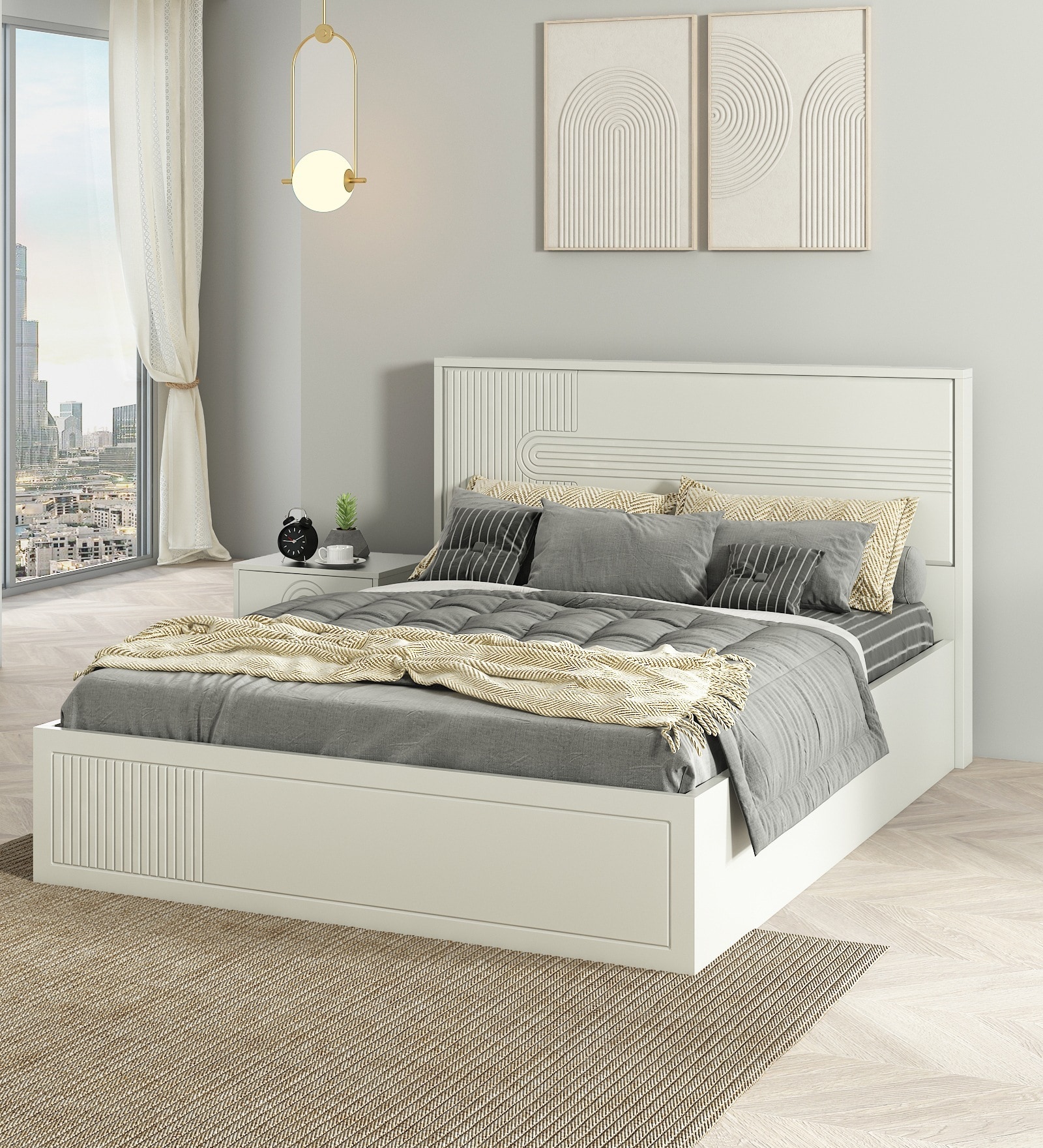 Casada Queen Size Bed With Full Hydraulic Storage In Pumic Grey Finish