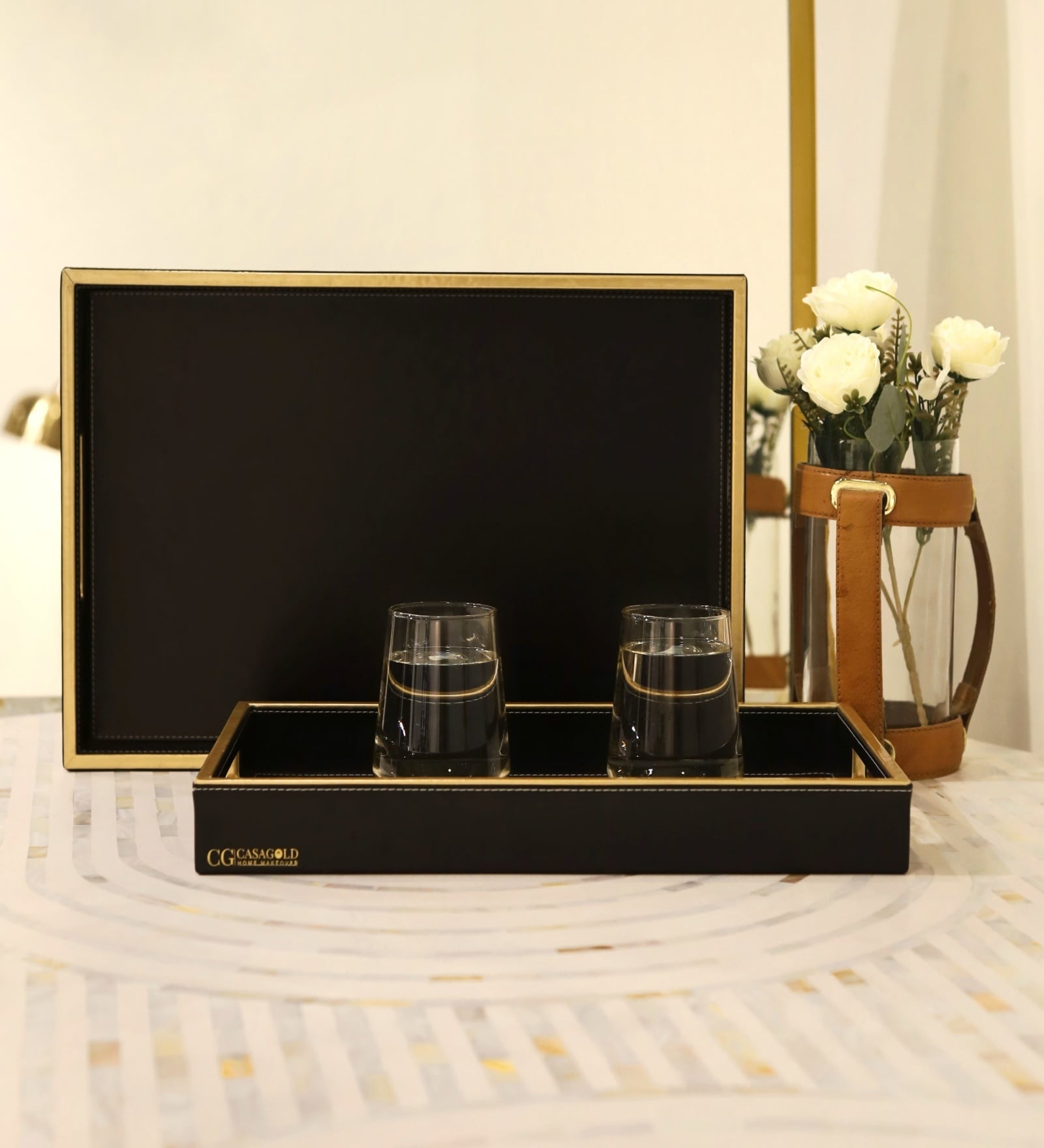 CasaGold Black Leather Tray