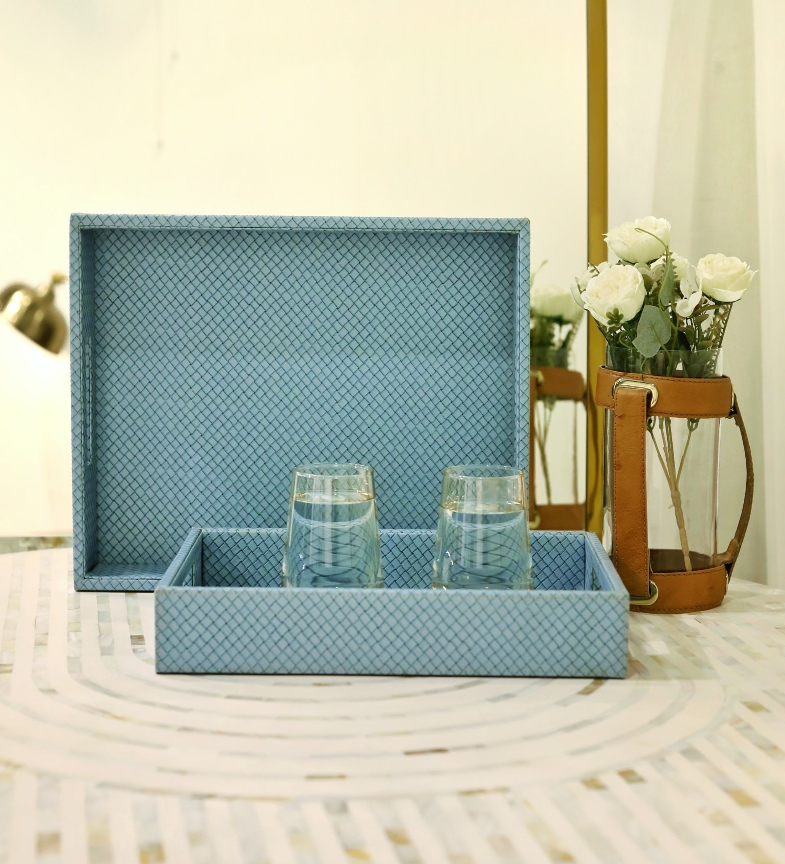 CasaGold Sky Blue Leather Tray