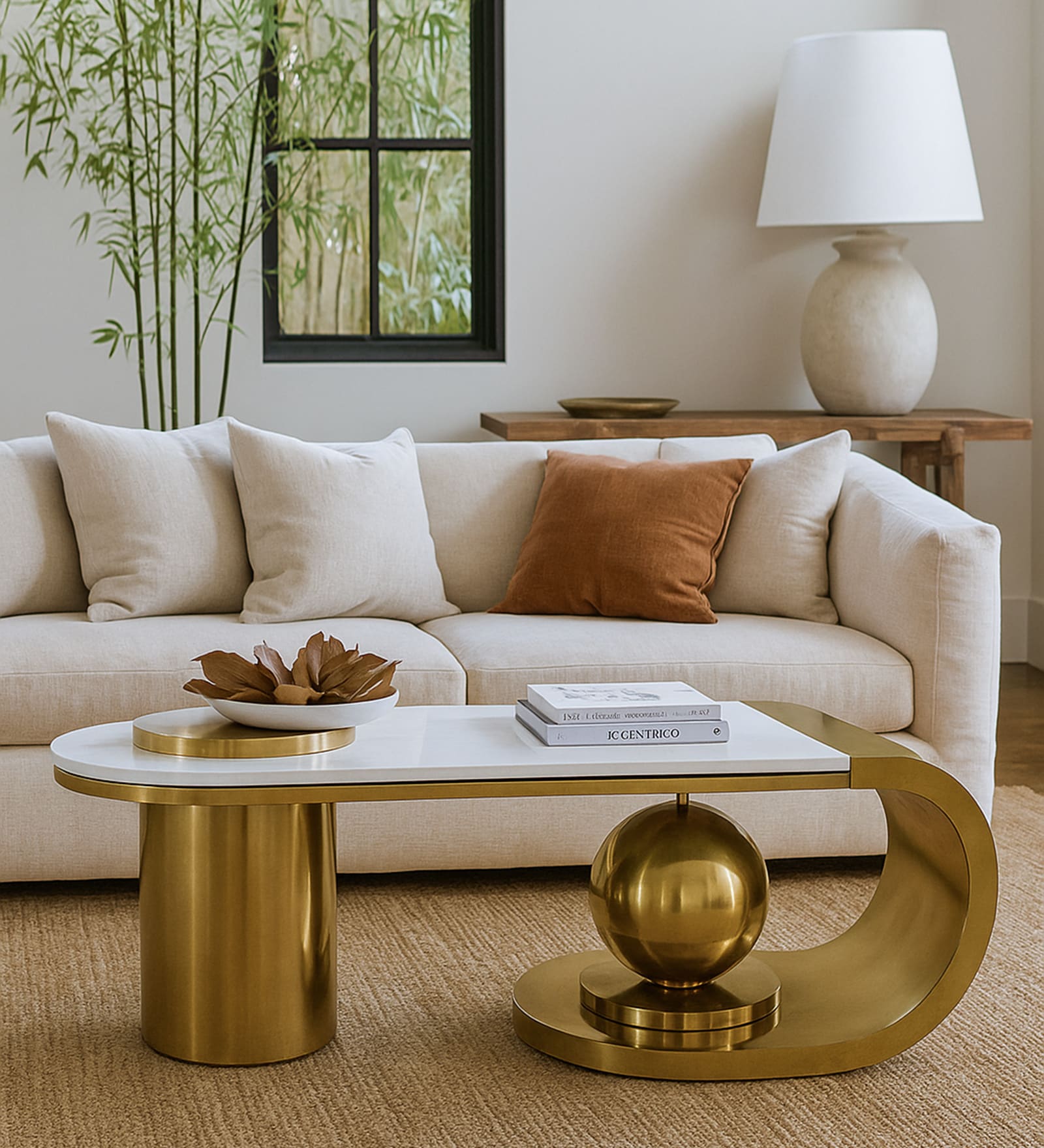 Casander Faux Marble Coffee Table In Gold Pvd Finish