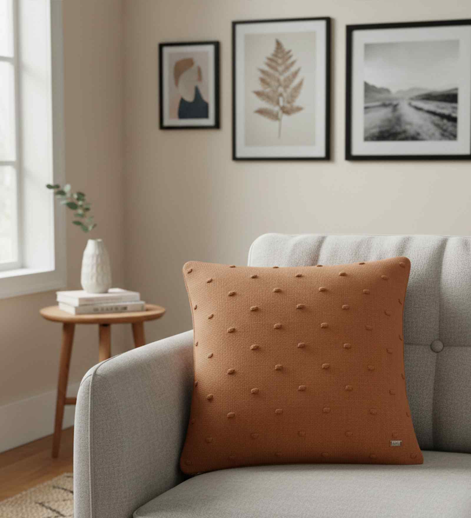 Cashew Rust 100% Combed Cotton Bubble16X16 Inches Knitted Cushion Cover