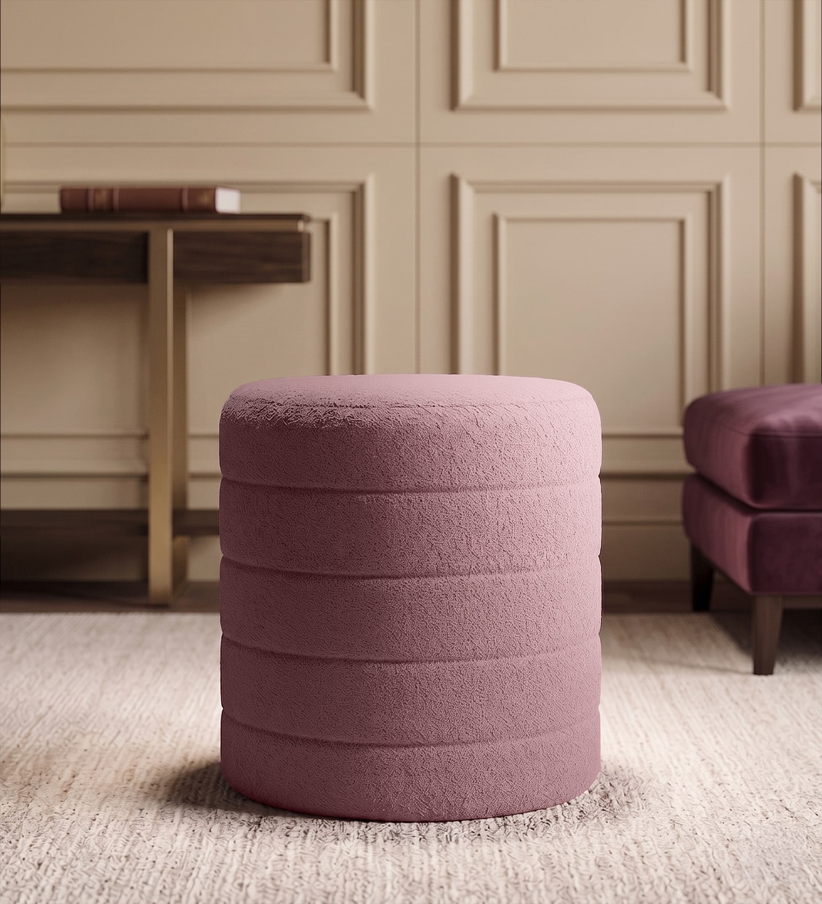 Cashmere Boucle Pouffe In Pink Colour