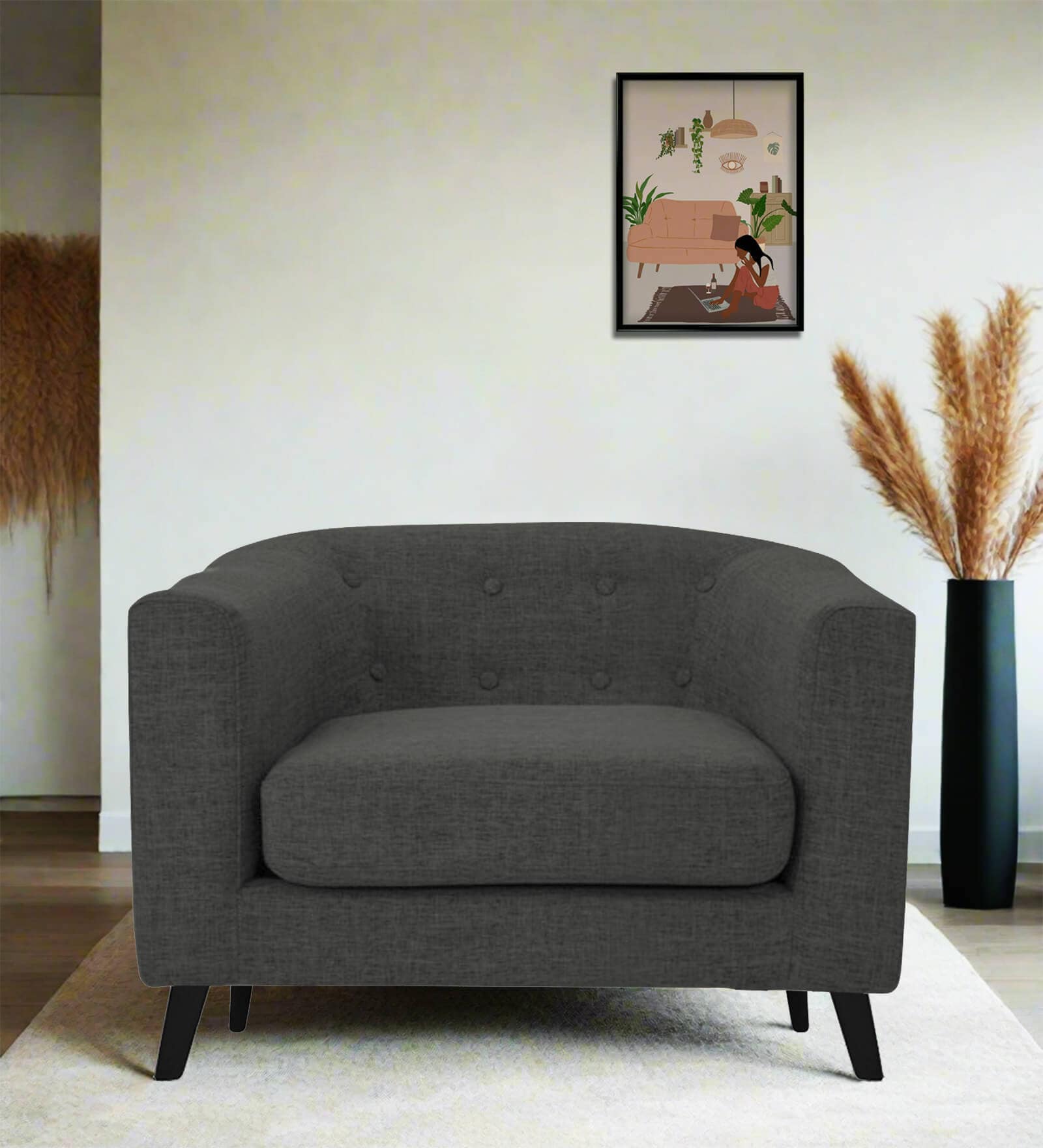 Casper Fabric 1 Seater Sofa in Charcoal Grey Colour