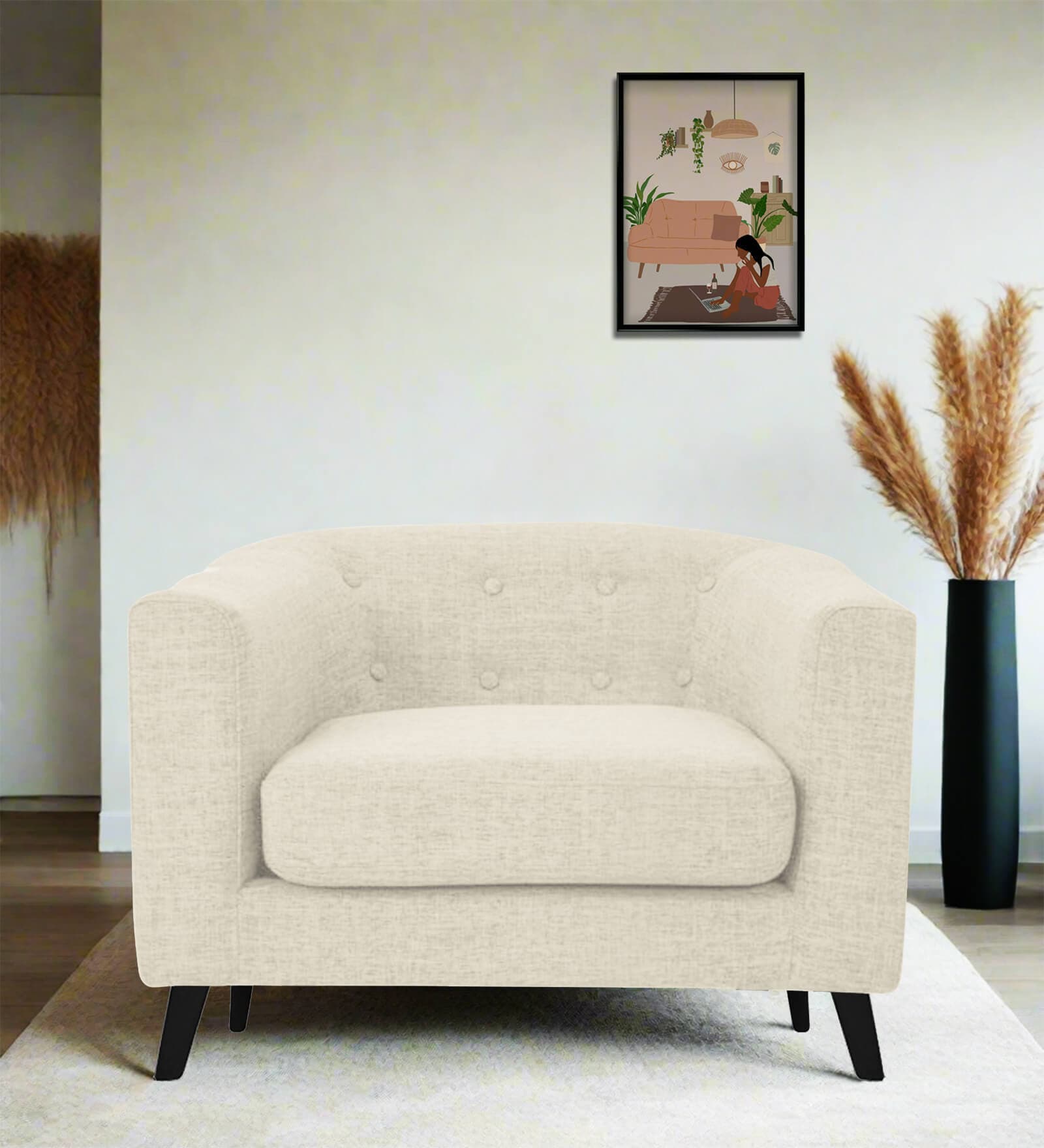 Casper Fabric 1 Seater Sofa in Ivory Cream Colour