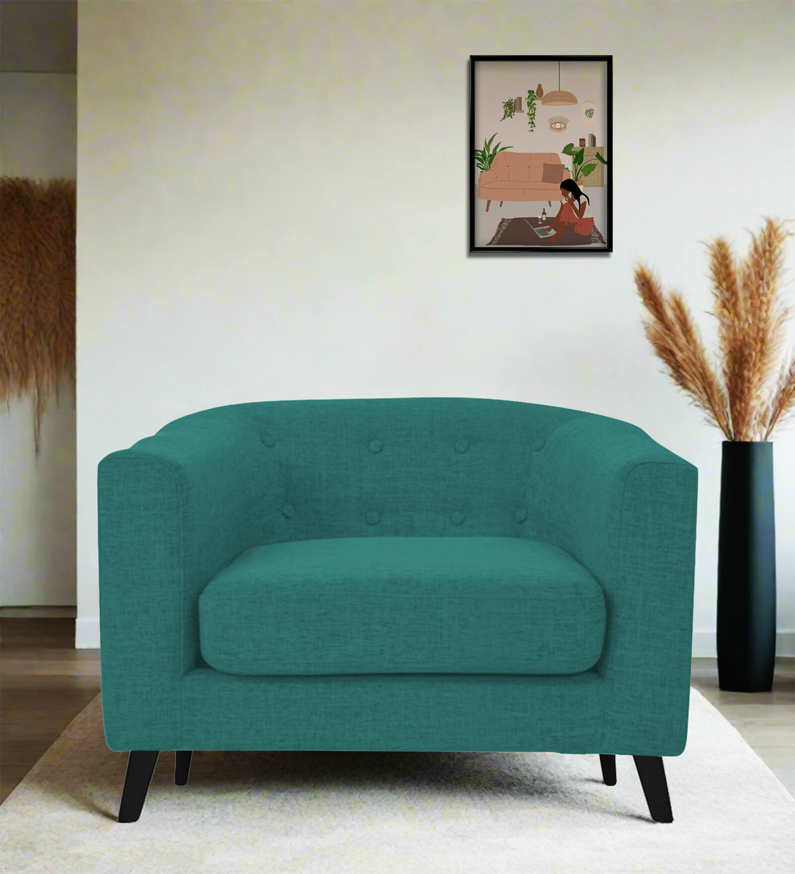 Casper Fabric 1 Seater Sofa in Sea Green Colour