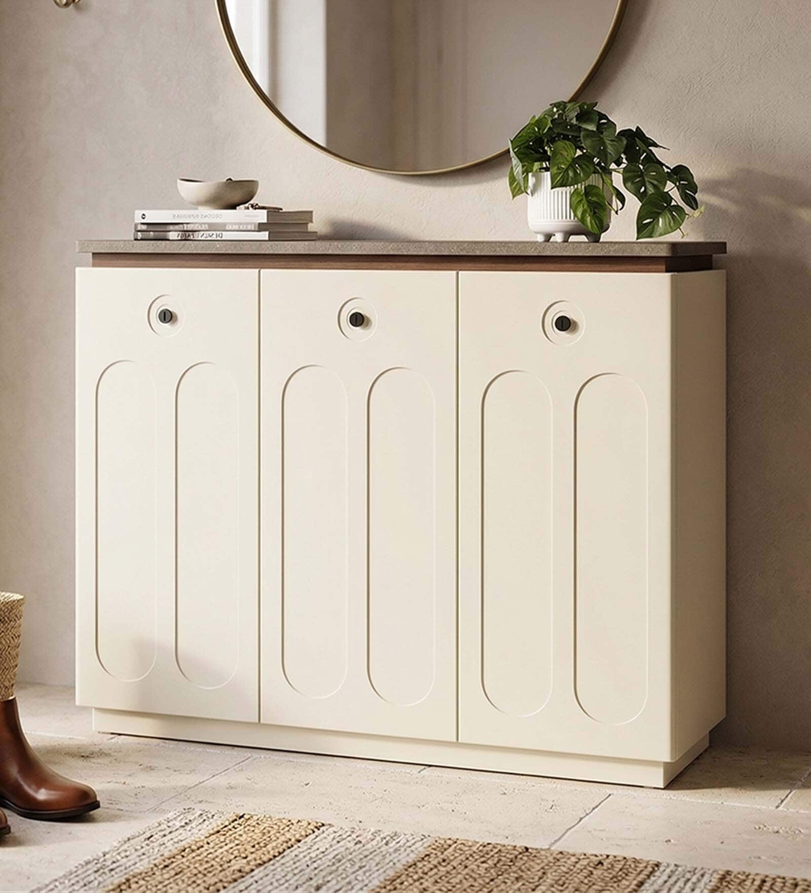 Caspian Shoe Rack 3 Door In Beige Finish