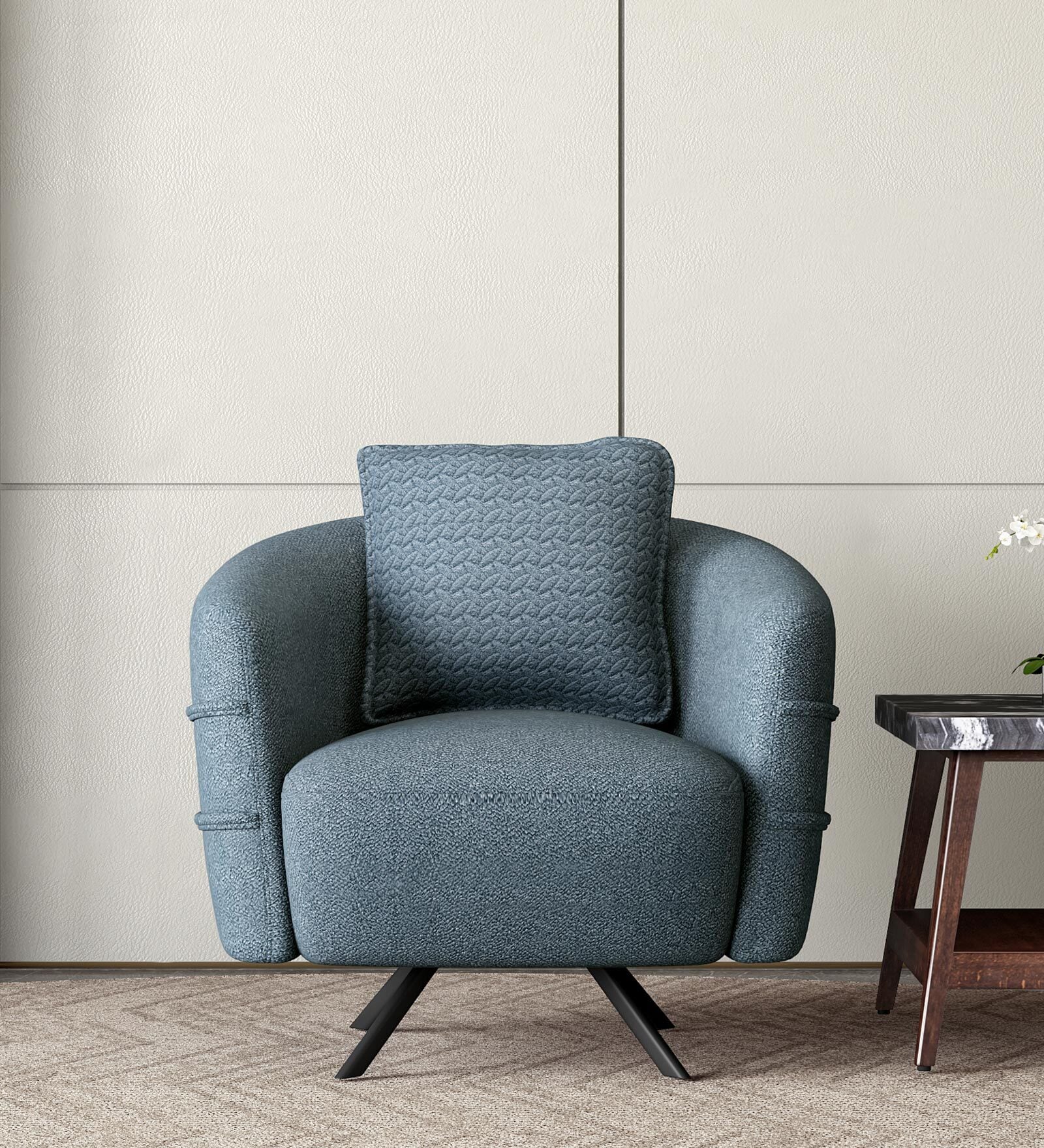 Cassandra Fabric 1 Seater Sofa In Blue Color