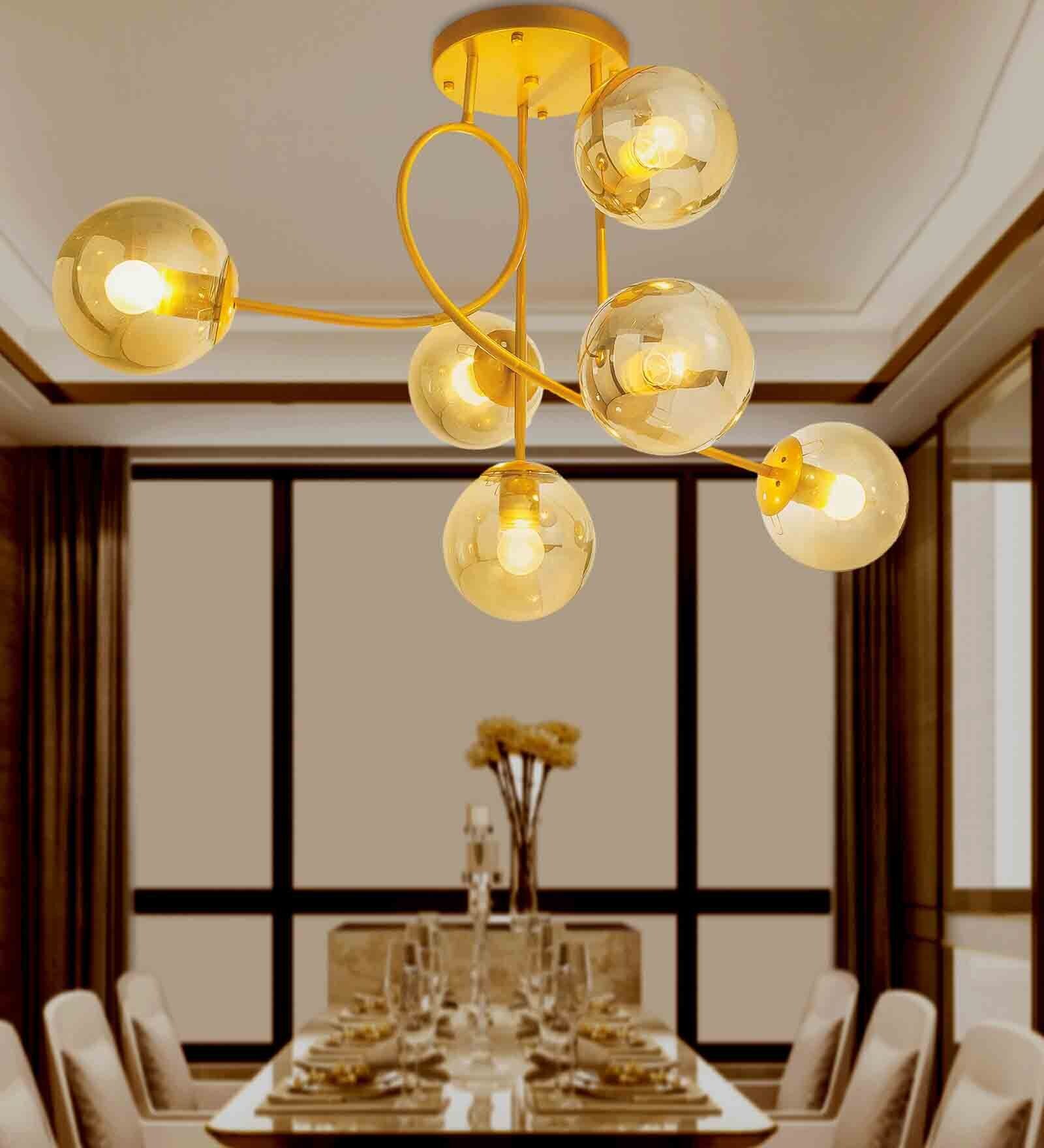 Aibne Brass Glass Globe Chandelier