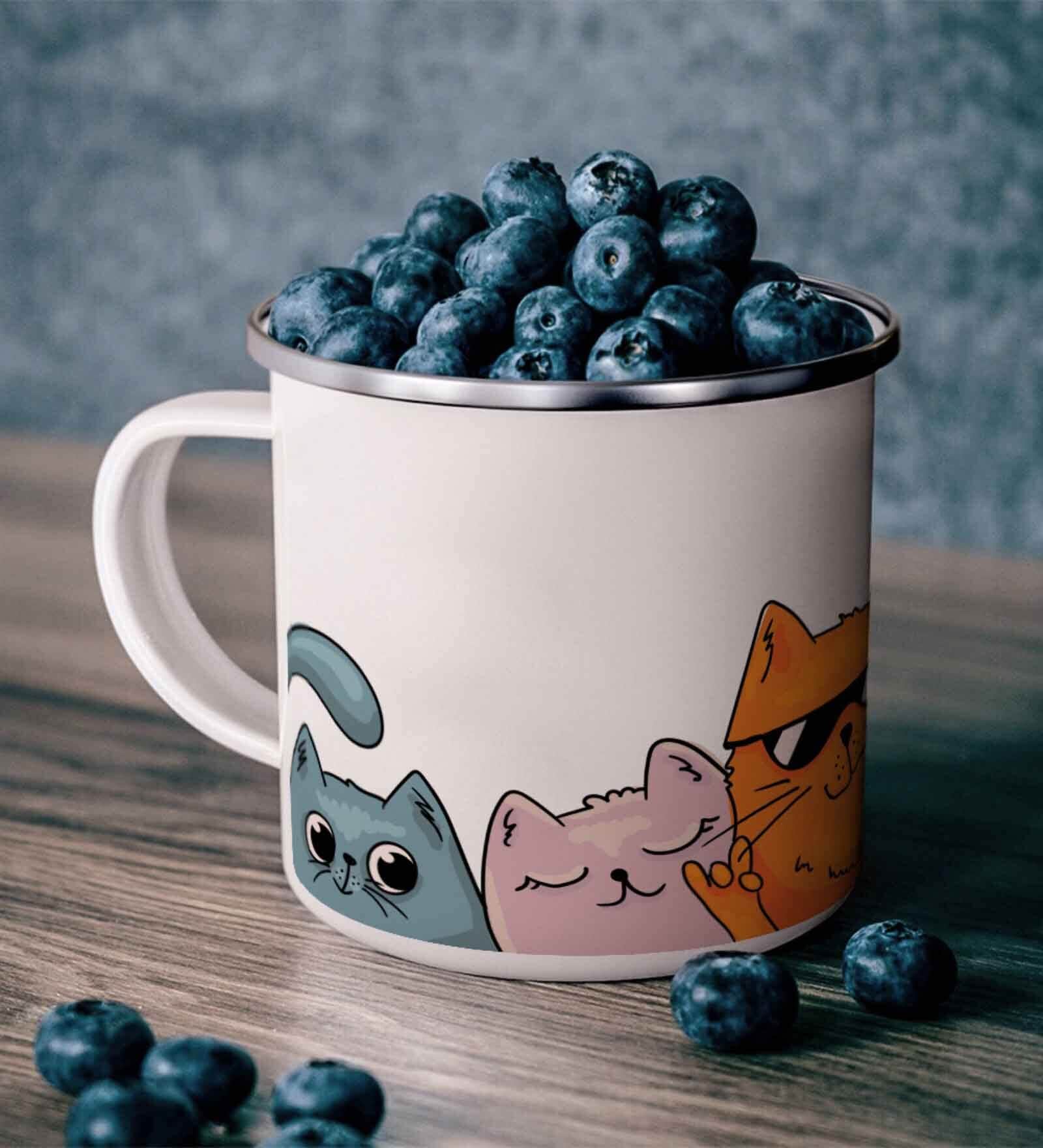 Cats Enamel Printed White 350ml Stainless Steel Coffee Mug