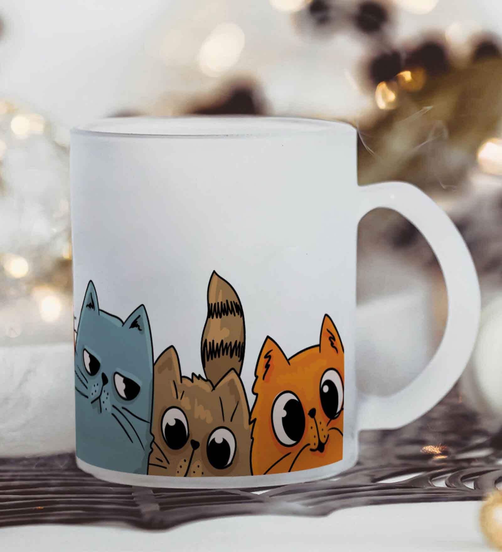 Cats Frosted White 350ml Glass Coffee Mug