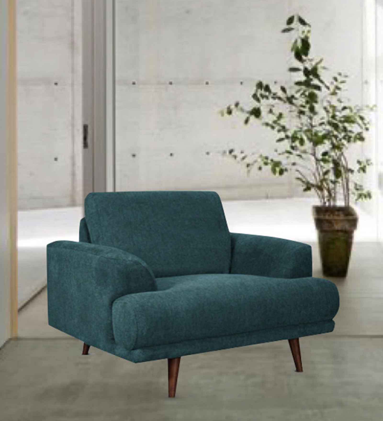 Ikrat Fabric 1 Seater Sofa in Green Colour