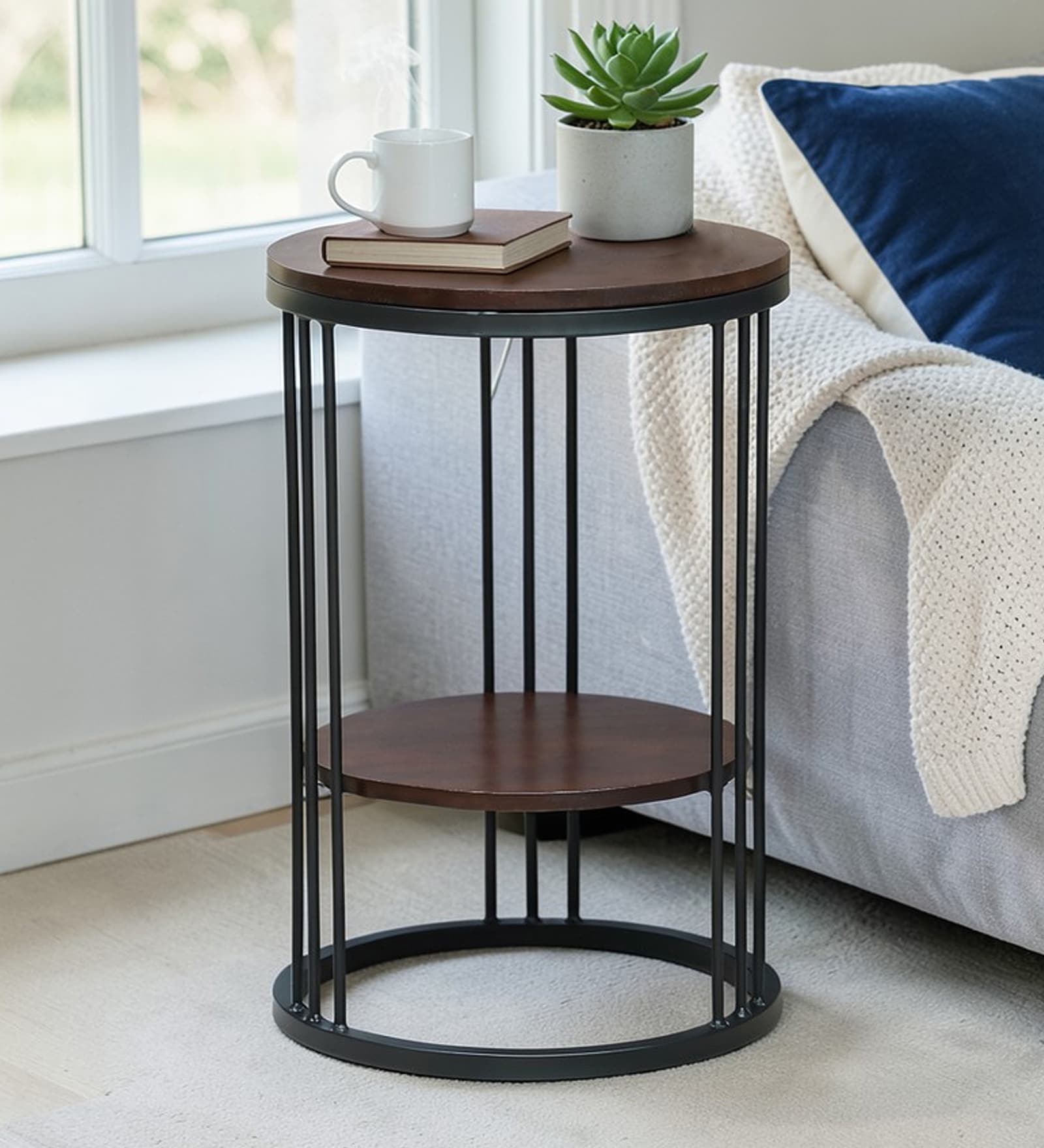 Cavos Metal Round End Table In Black Colour