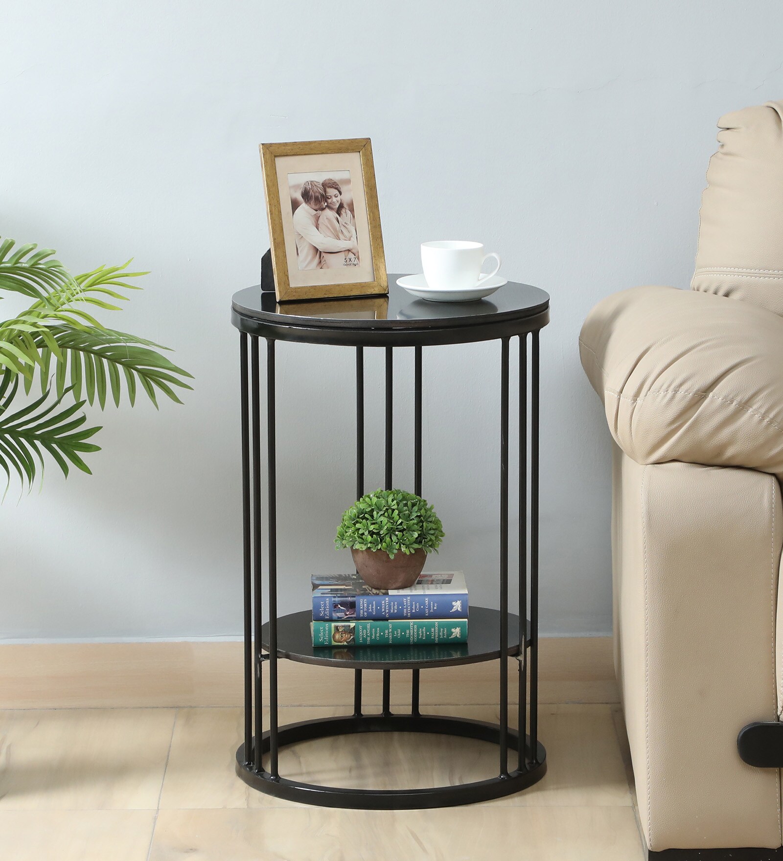 Cavos Metal Round End Table In Black Colour