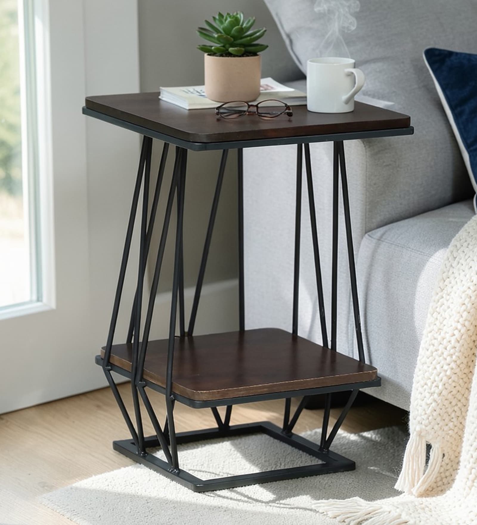 Cavos Metal Square End Table In Black Colour