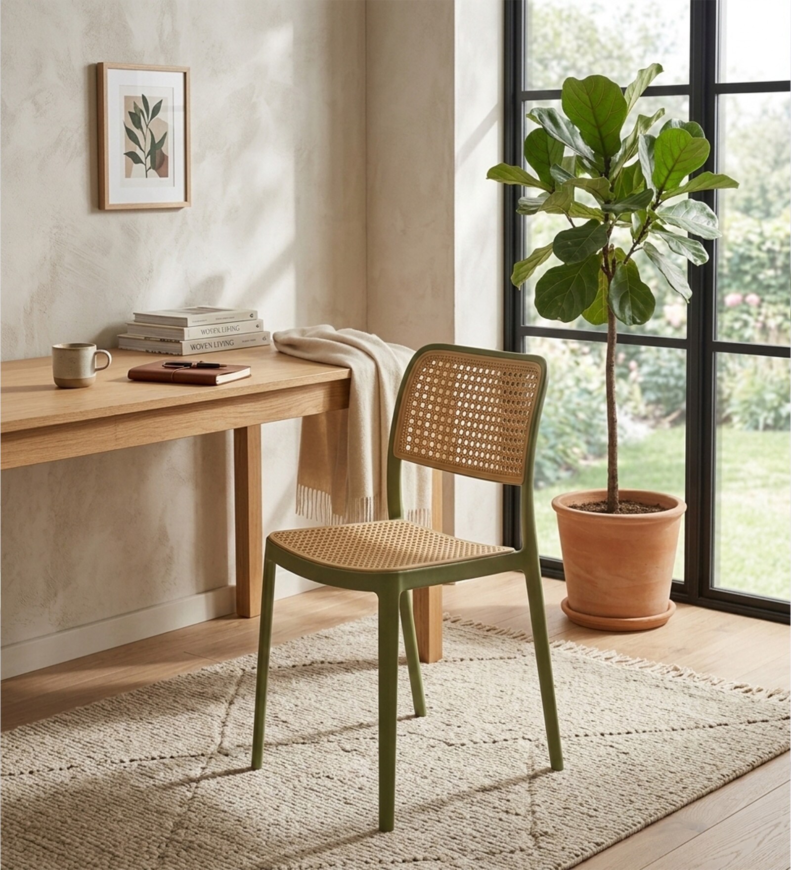 Cavro Rattan Dinning Chair In Green Color