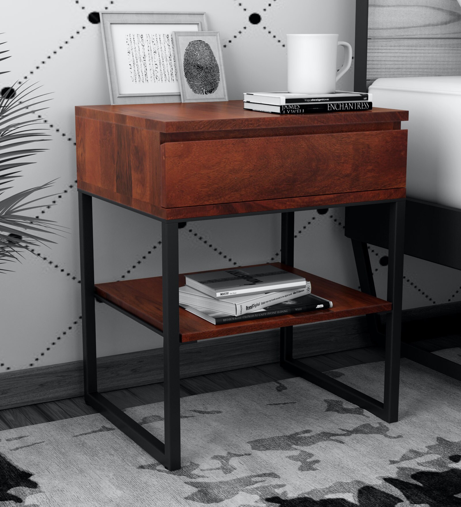 Chapman Solid Wood Bedside Table In Honey Oak Finish With Drawer