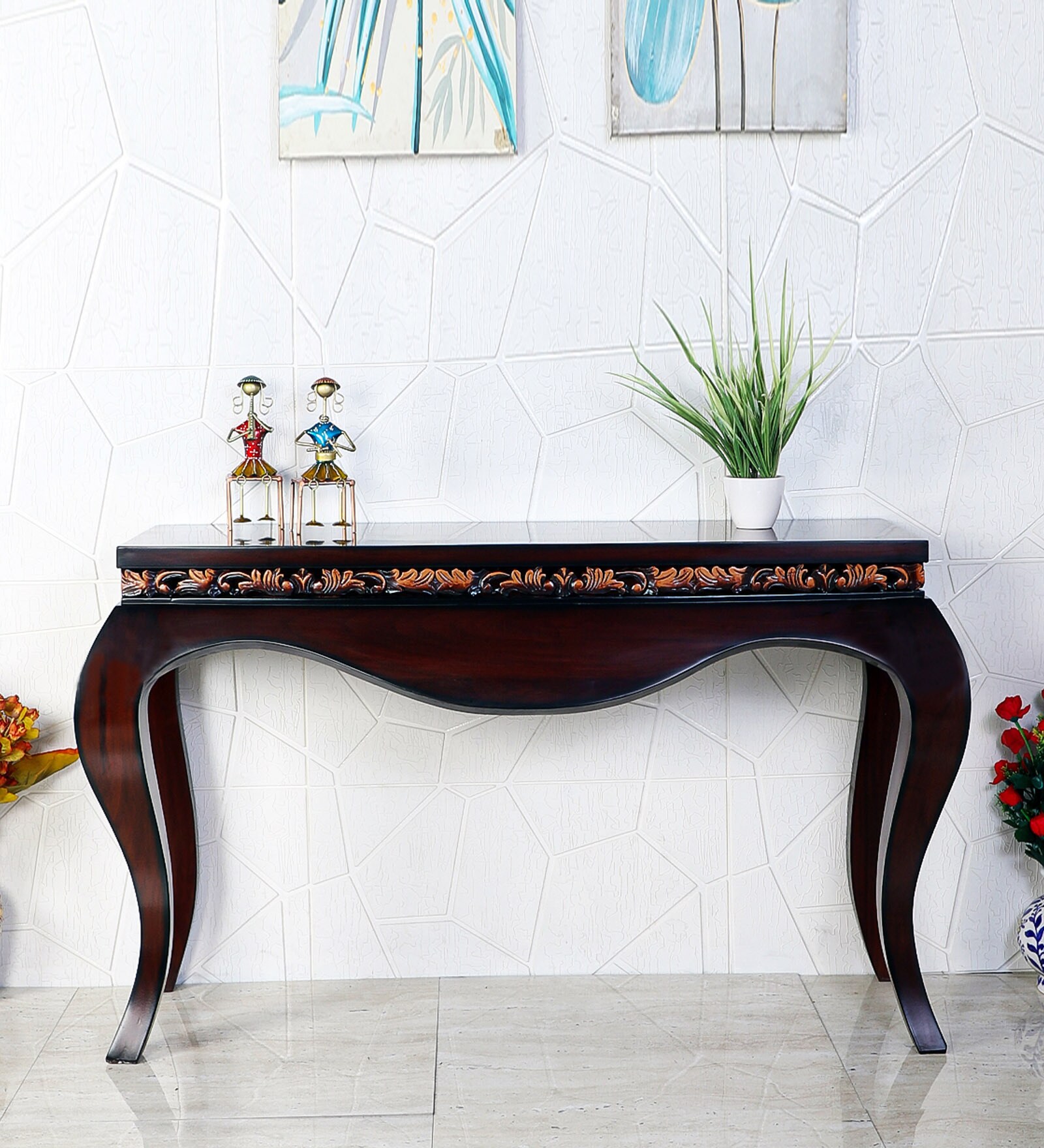 Cazalu Solid Wood Console Table in Brown Finish