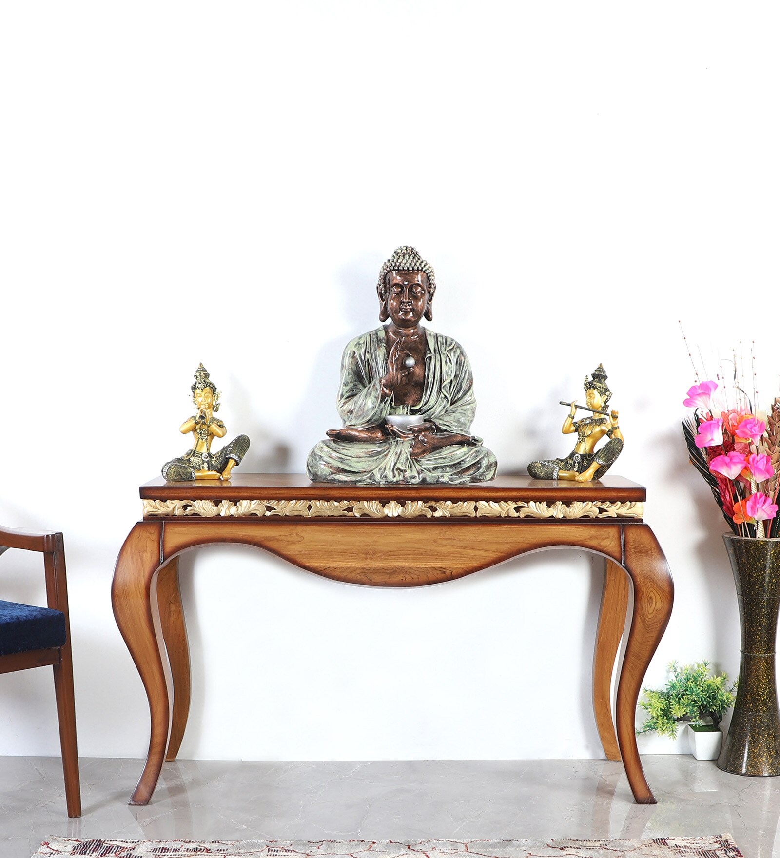 Cazalu Solid Wood Console Table in Teak Finish