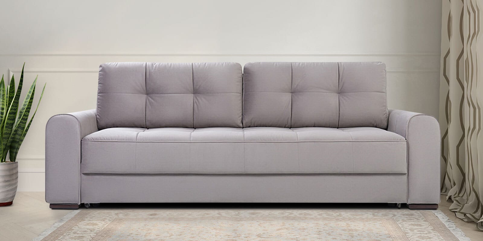Calliro Velvet Convertible Sofa Cum Bed in Grey Color,