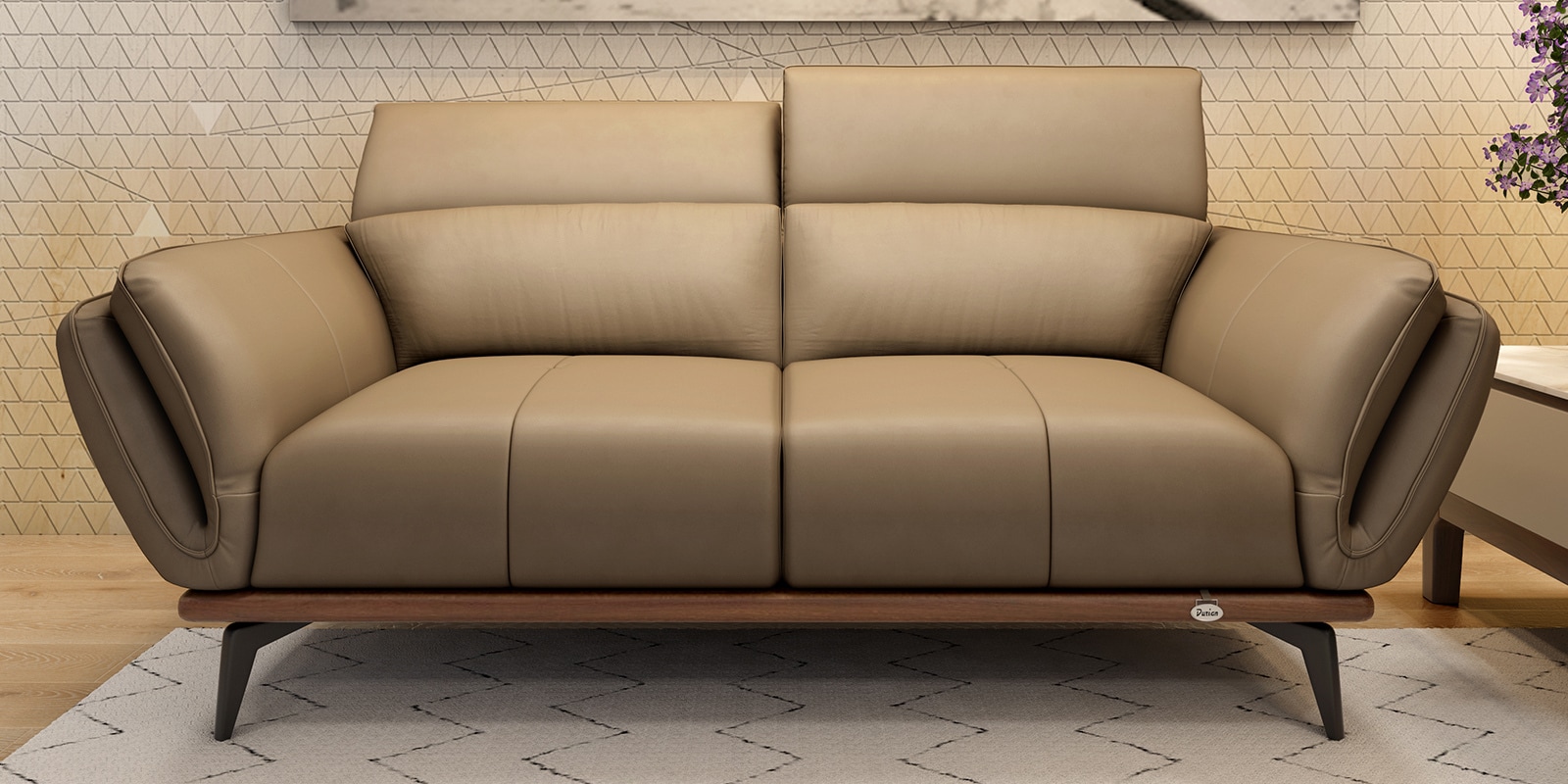 Campbell Leather 2 Seater Sofas With Adjustable Headrest In Brown Color