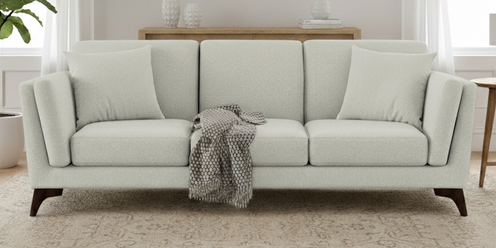 Candy Fabric 3 Seater Sofa in Pearl White Color