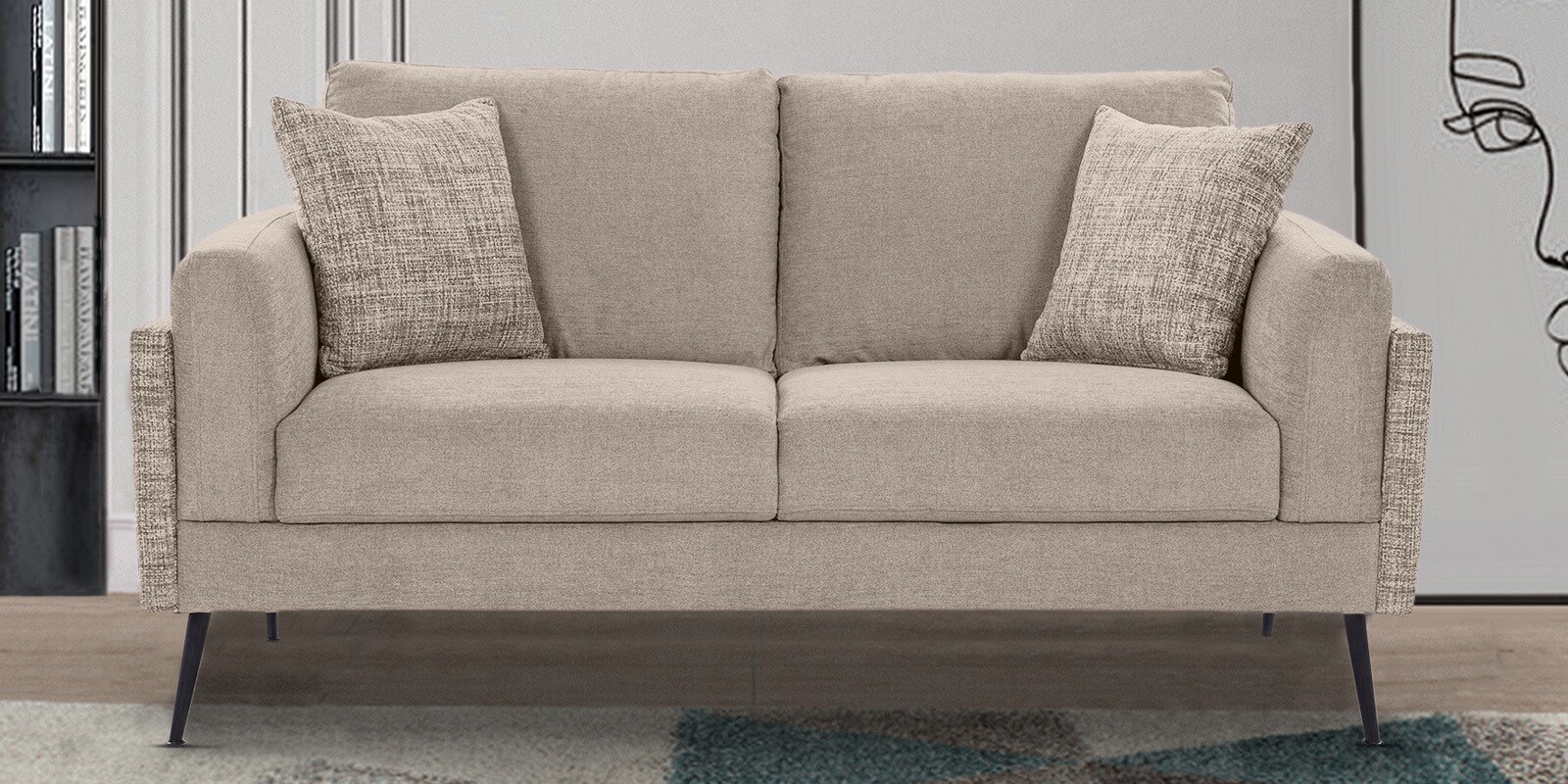 Cannes Fabric 2 Seater Sofa in Beige Colour