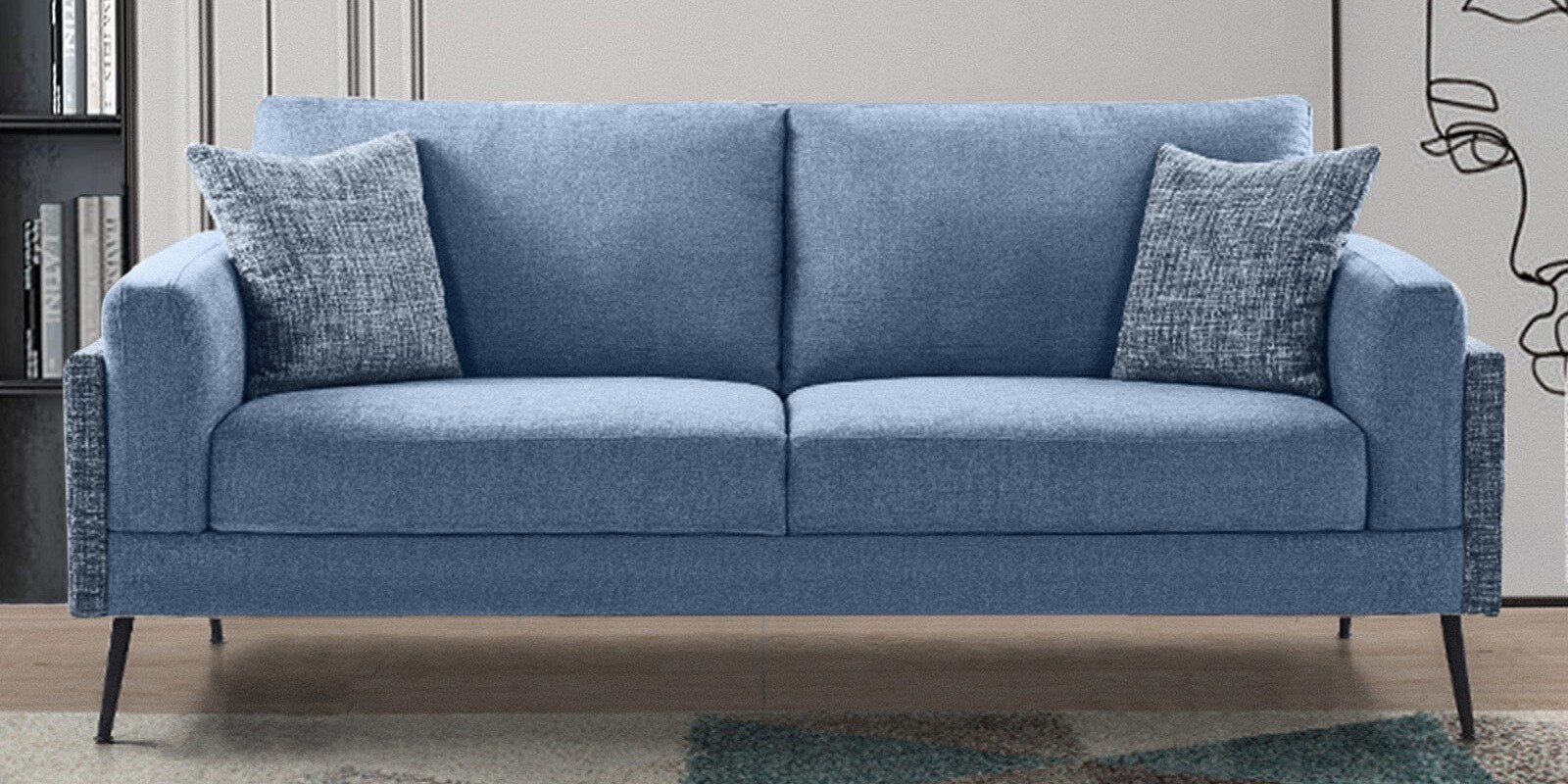 Cannes Fabric 3 Seater Sofa in Blue Colour