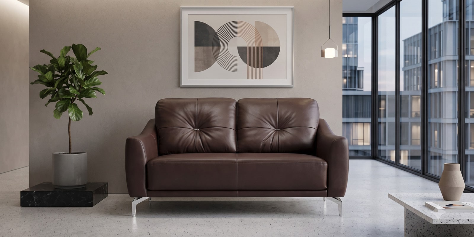 Canyon Half Leather 2 Seater Sofa In Brown Colour
