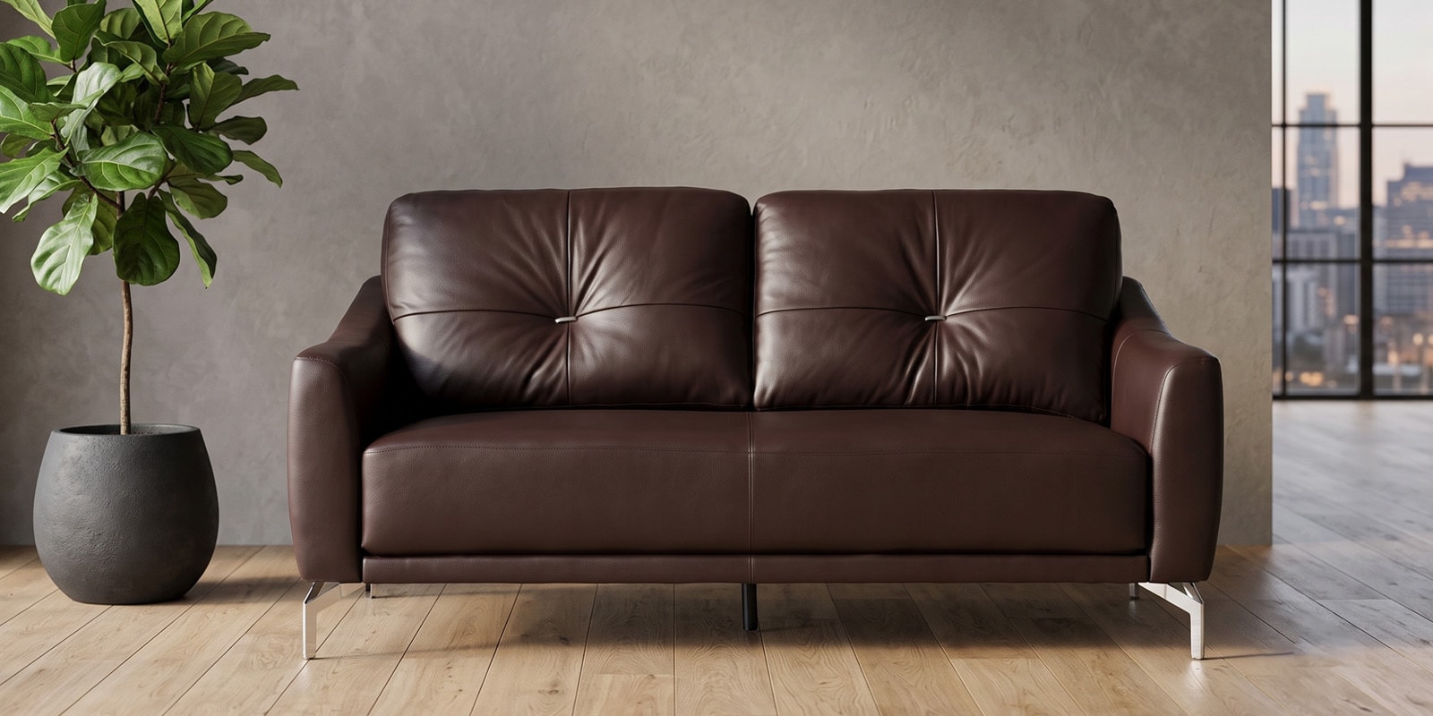 Canyon Half Leather 3 Seater Sofa In Brown Colour