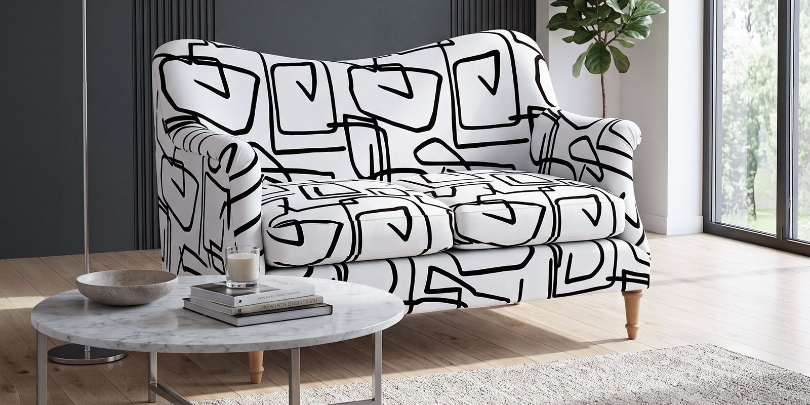 Capri Abstract Linear 2 Seater Upholstered Sofa Capri Abstract Linear 2 Seater Upholstered Sofa